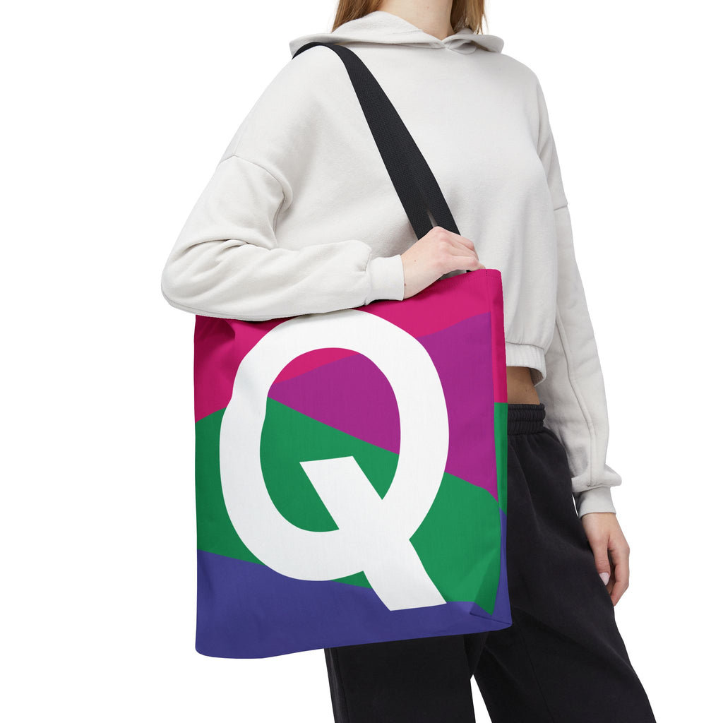 Monogram 'Q' Colorblock Tote Bag — Personalized Initial Q Shoulder Tote