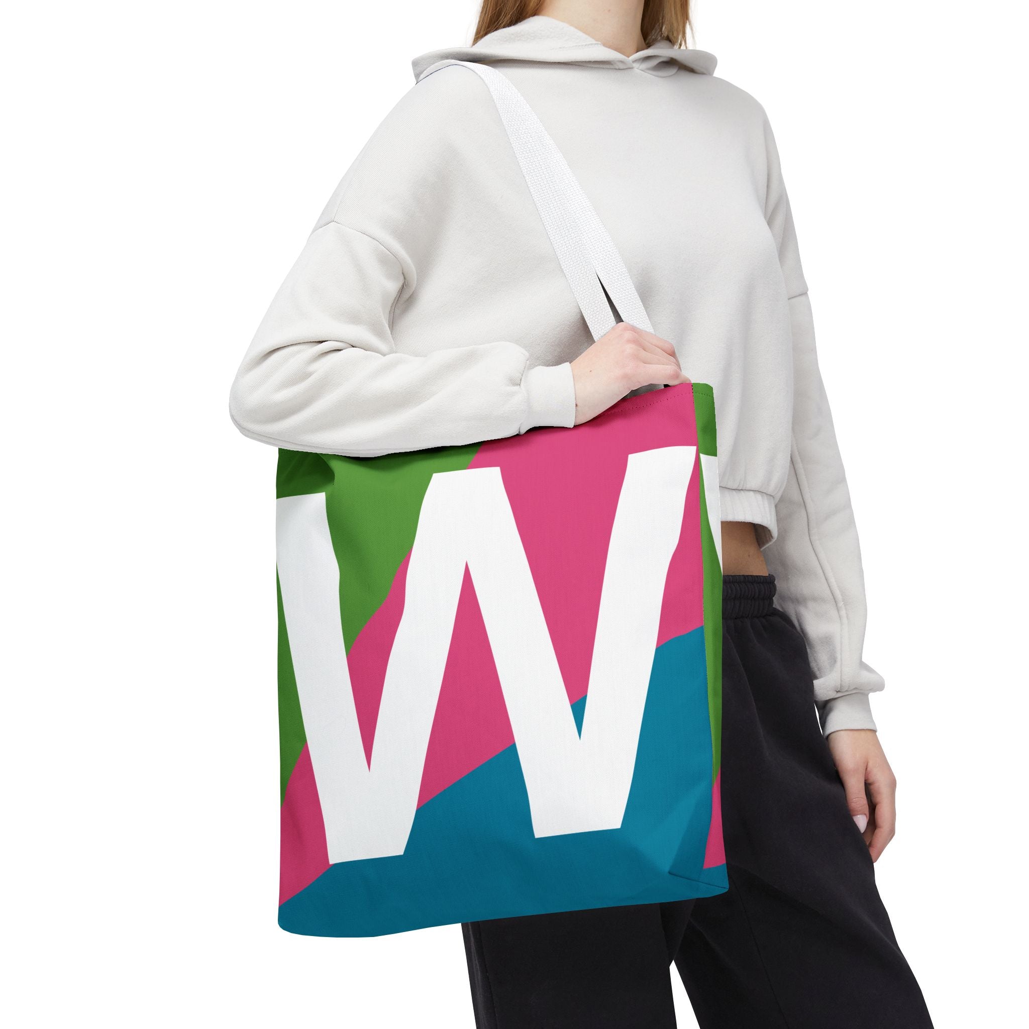 Monogram 'W' Colorblock Tote Bag — Personalized Initial W Shoulder Tote