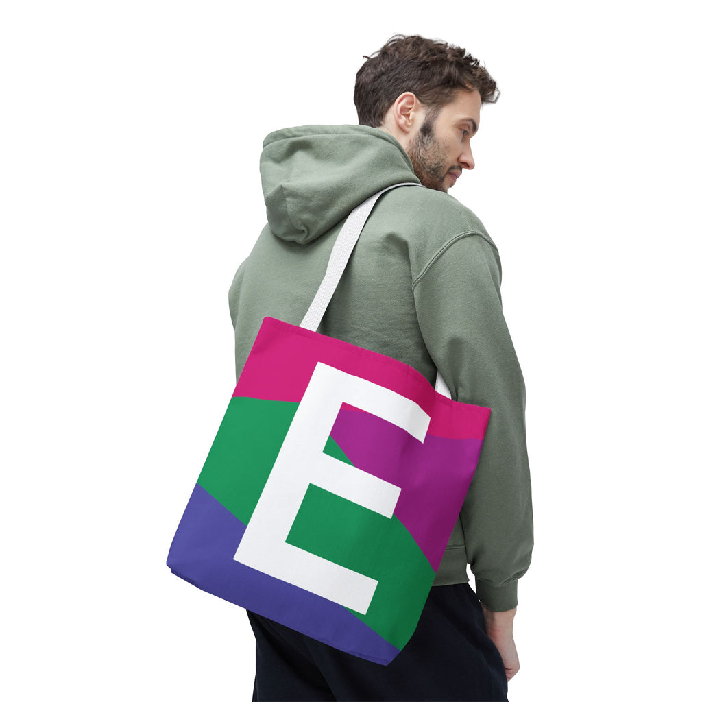 Monogram 'E' Colorblock Tote Bag — Personalized Initial E Shoulder Tote