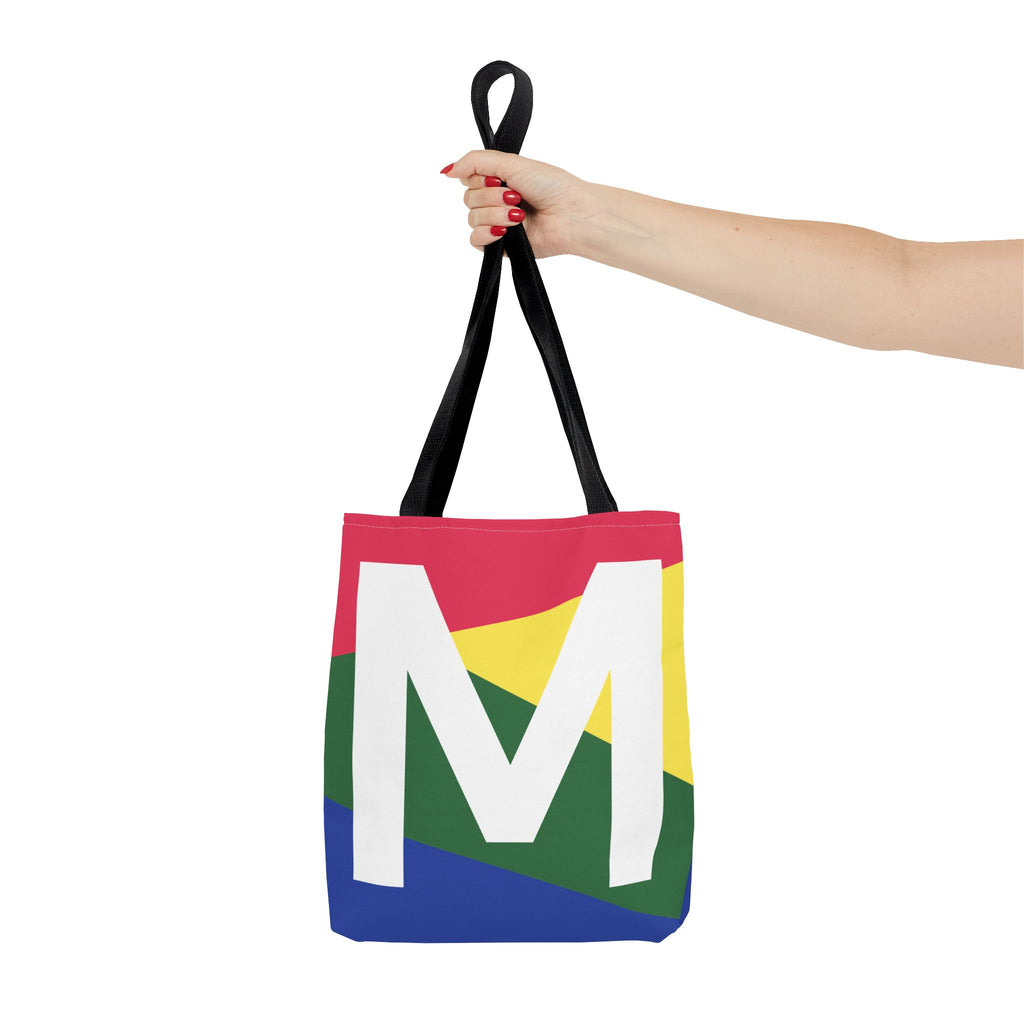 Monogram 'M' Colorblock Tote Bag — Personalized Initial M Shoulder Tote