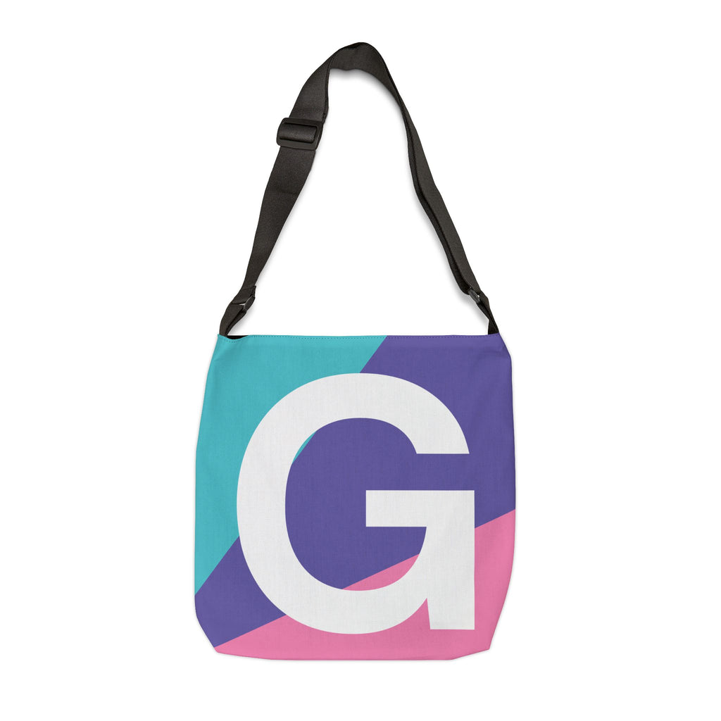 Initial Letter 'G' Colorblock Adjustable Tote Bag — Monogram Alphabet Shoulder Bag