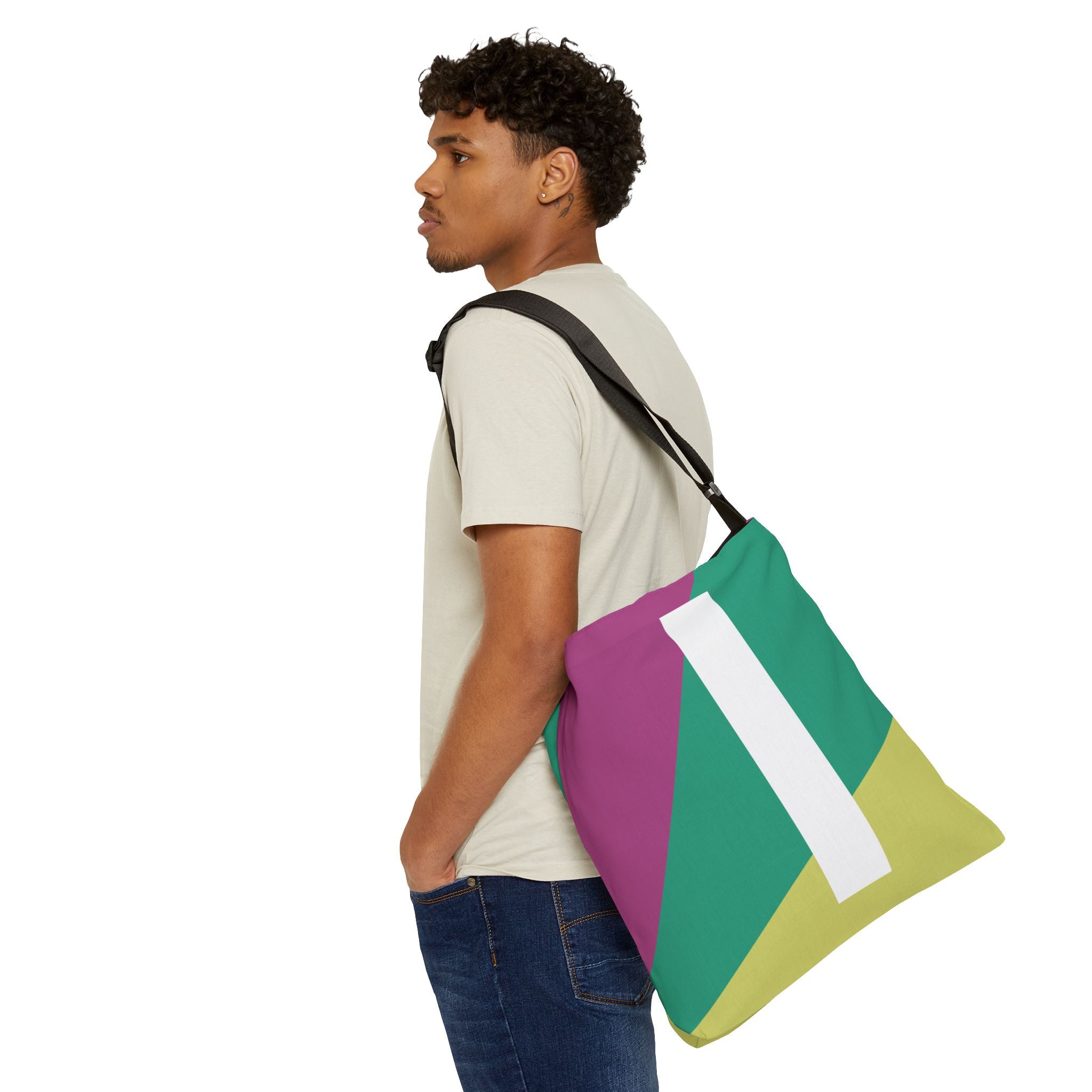 Initial Letter 'I' Colorblock Adjustable Tote Bag — Monogram Alphabet Shoulder Bag
