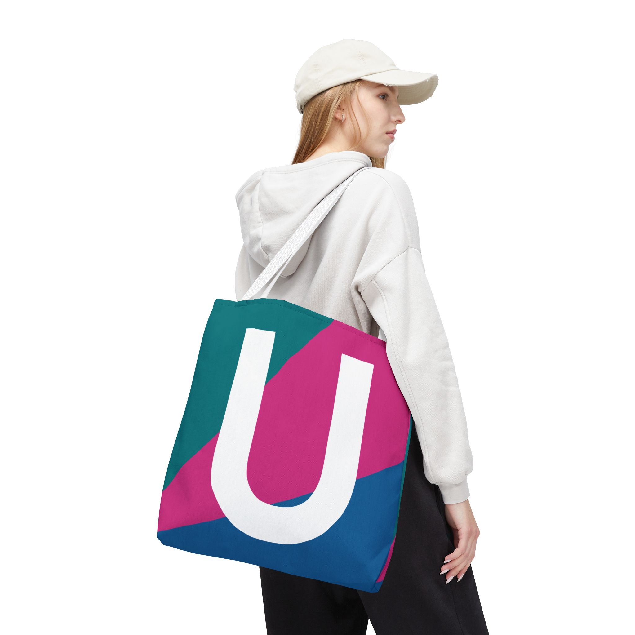 Monogram 'U' Colorblock Tote Bag — Personalized Initial U Shoulder Tote