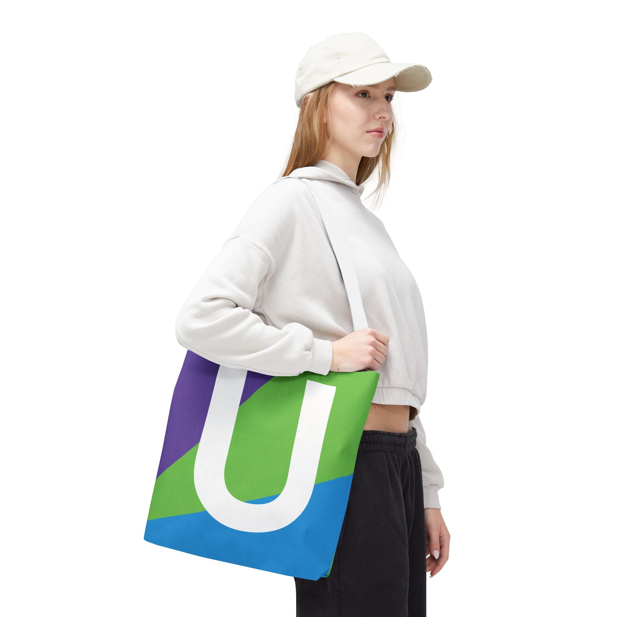 Monogram 'U' Colorblock Tote Bag — Personalized Initial U Shoulder Tote