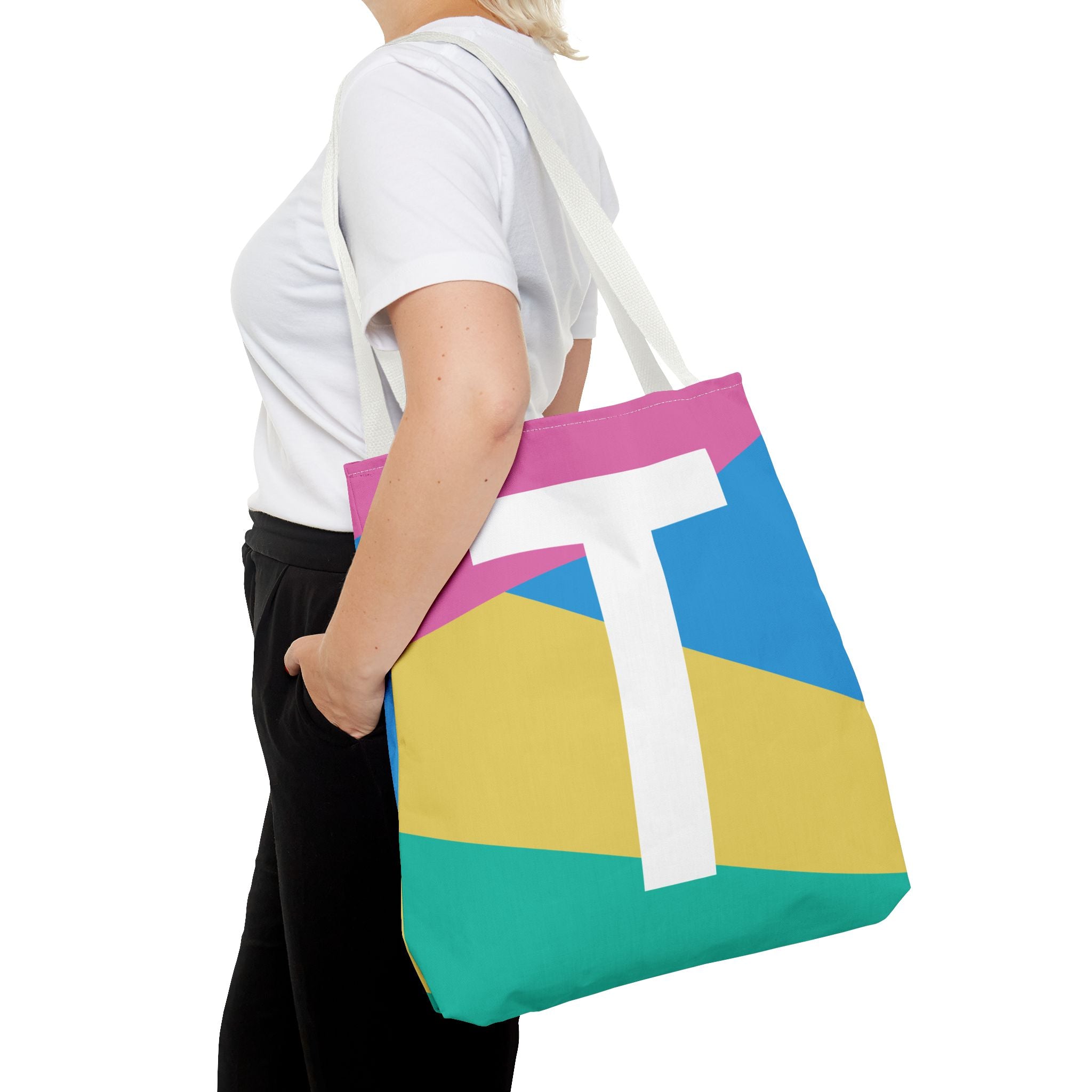 Monogram 'T' Colorblock Tote Bag — Personalized Initial T Shoulder Tote