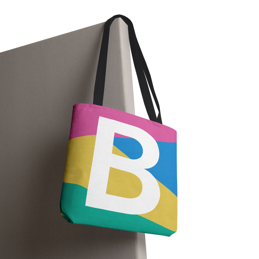 Monogram 'B' Colorblock Tote Bag — Personalized Initial B Shoulder Tote