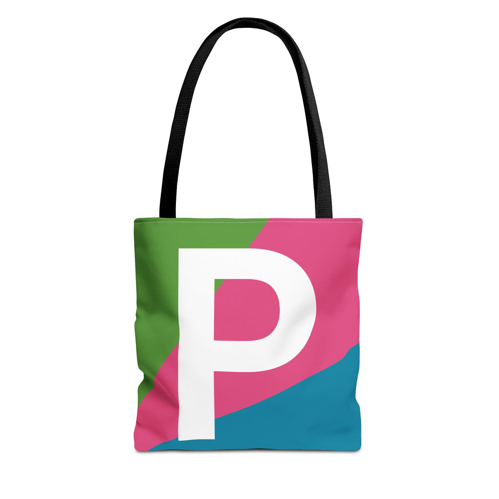 Monogram 'P' Colorblock Tote Bag — Personalized Initial P Shoulder Tote