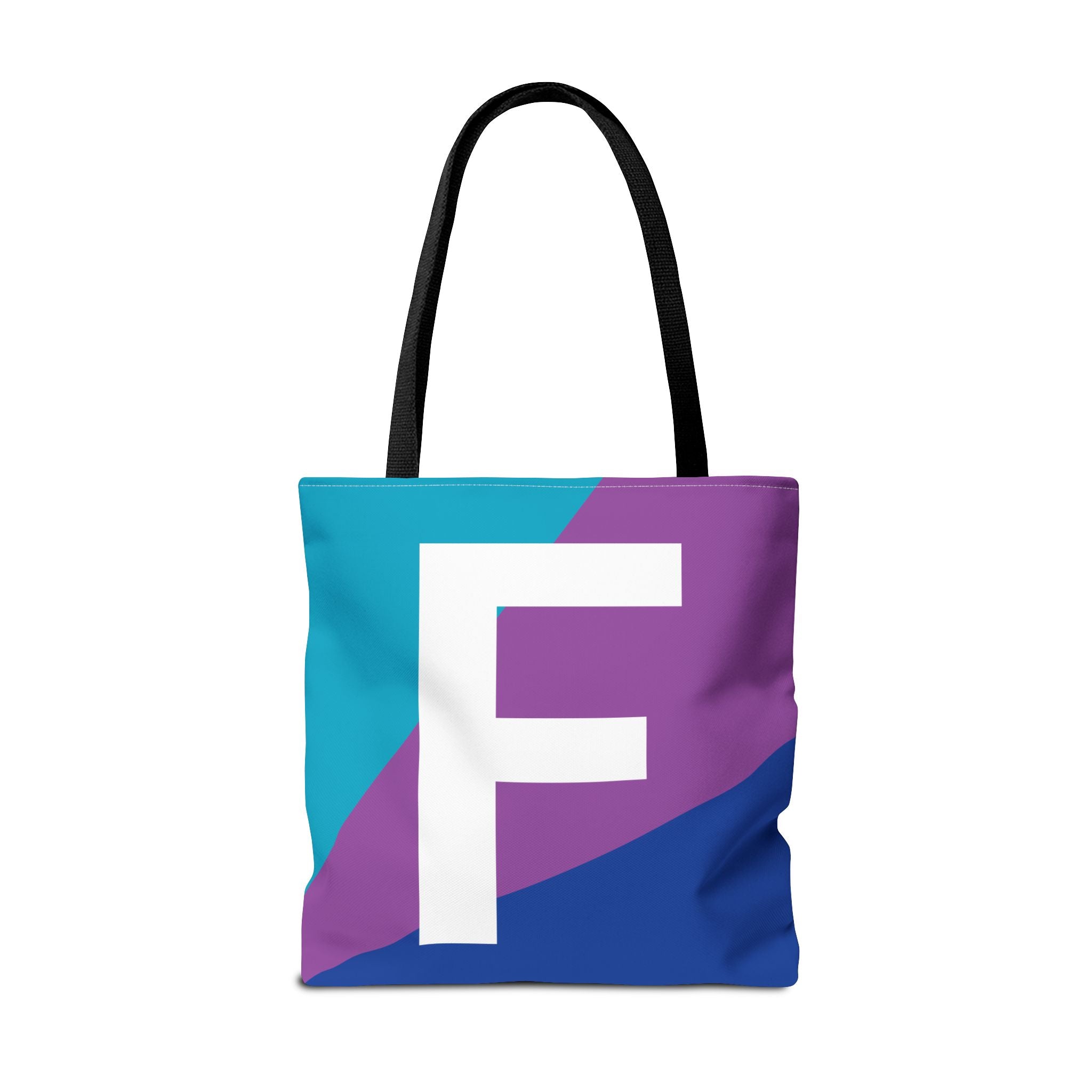 Monogram 'F' Colorblock Tote Bag — Personalized Initial F Shoulder Tote