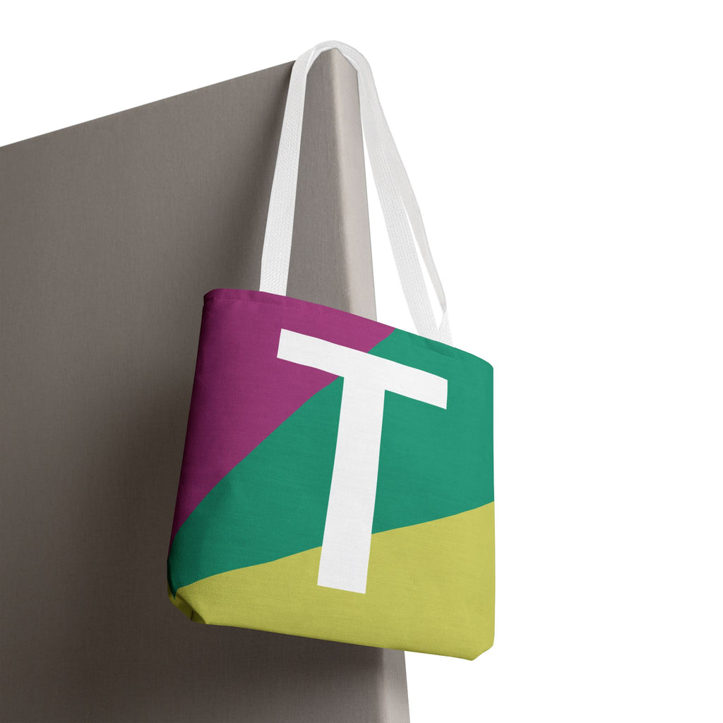 Monogram 'T' Colorblock Tote Bag — Personalized Initial T Shoulder Tote