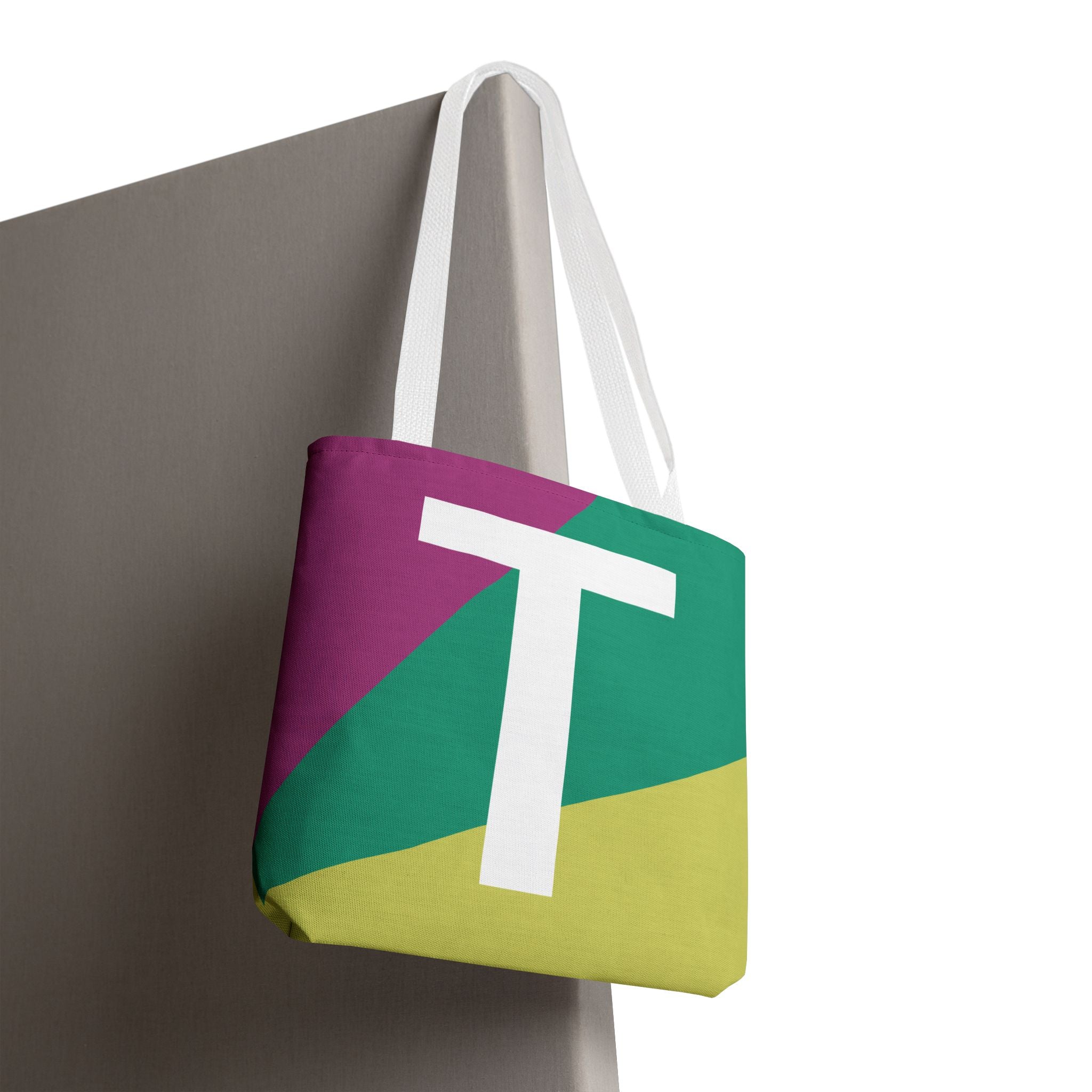 Monogram 'T' Colorblock Tote Bag — Personalized Initial T Shoulder Tote