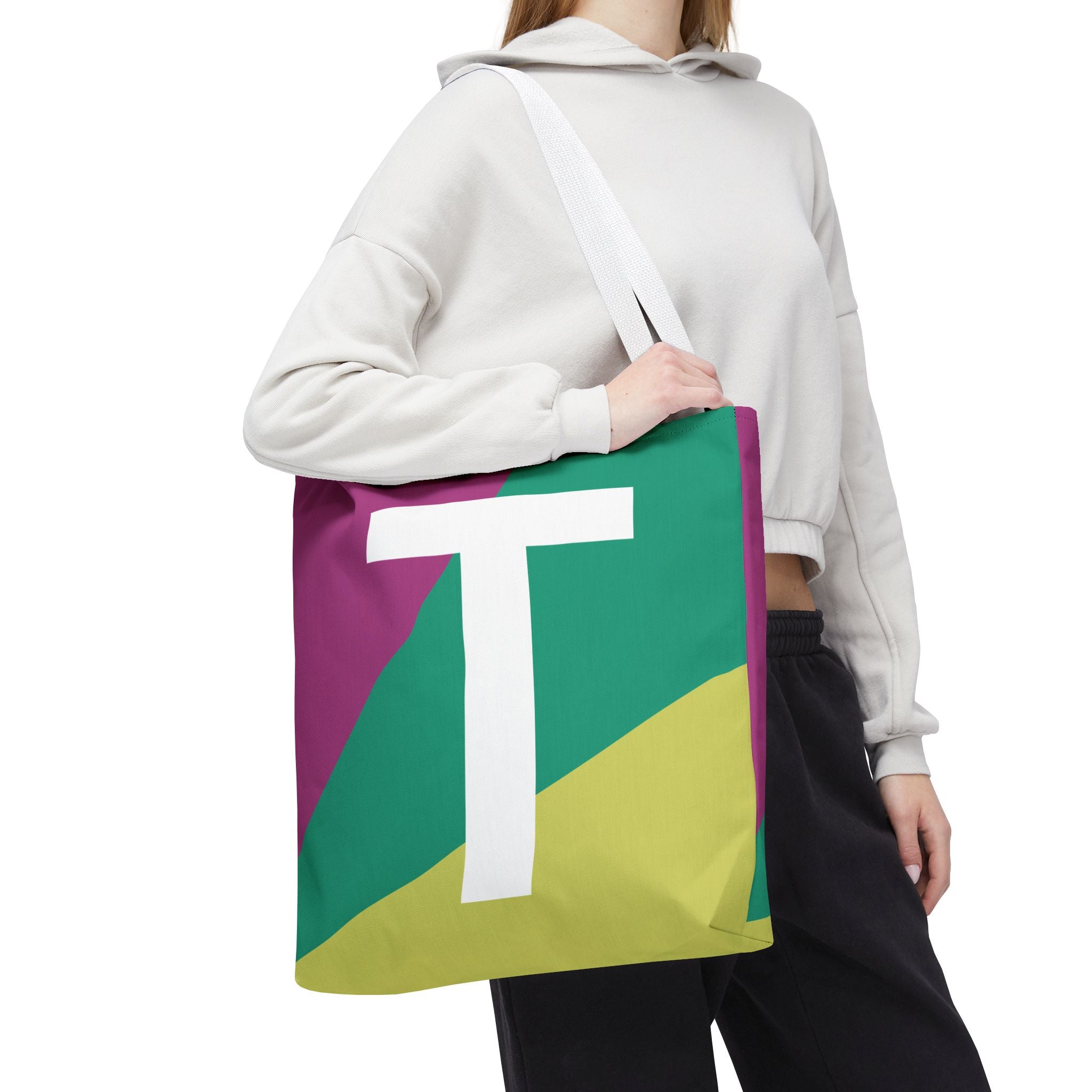 Monogram 'T' Colorblock Tote Bag — Personalized Initial T Shoulder Tote