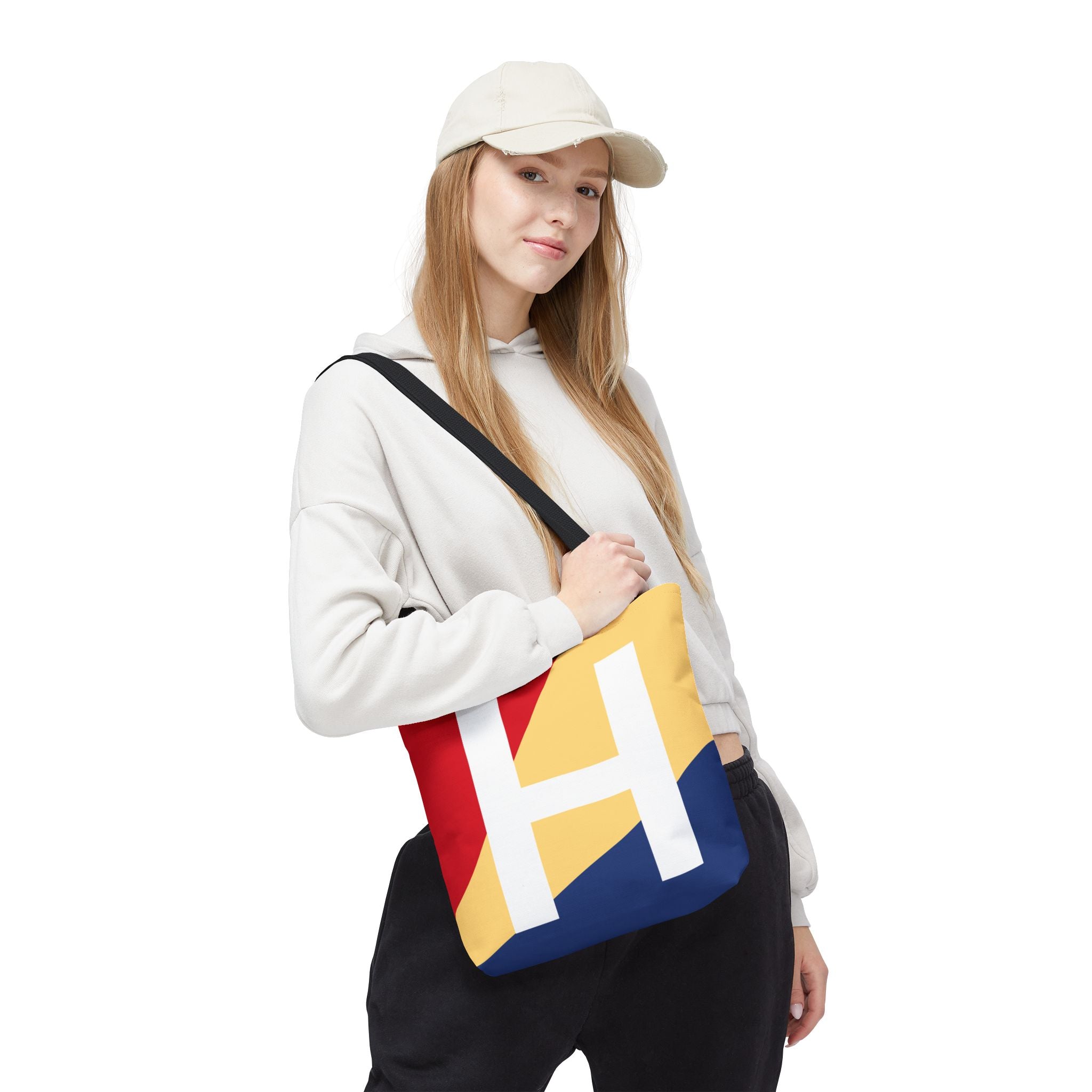 Monogram 'H' Colorblock Tote Bag — Personalized Initial H Shoulder Tote