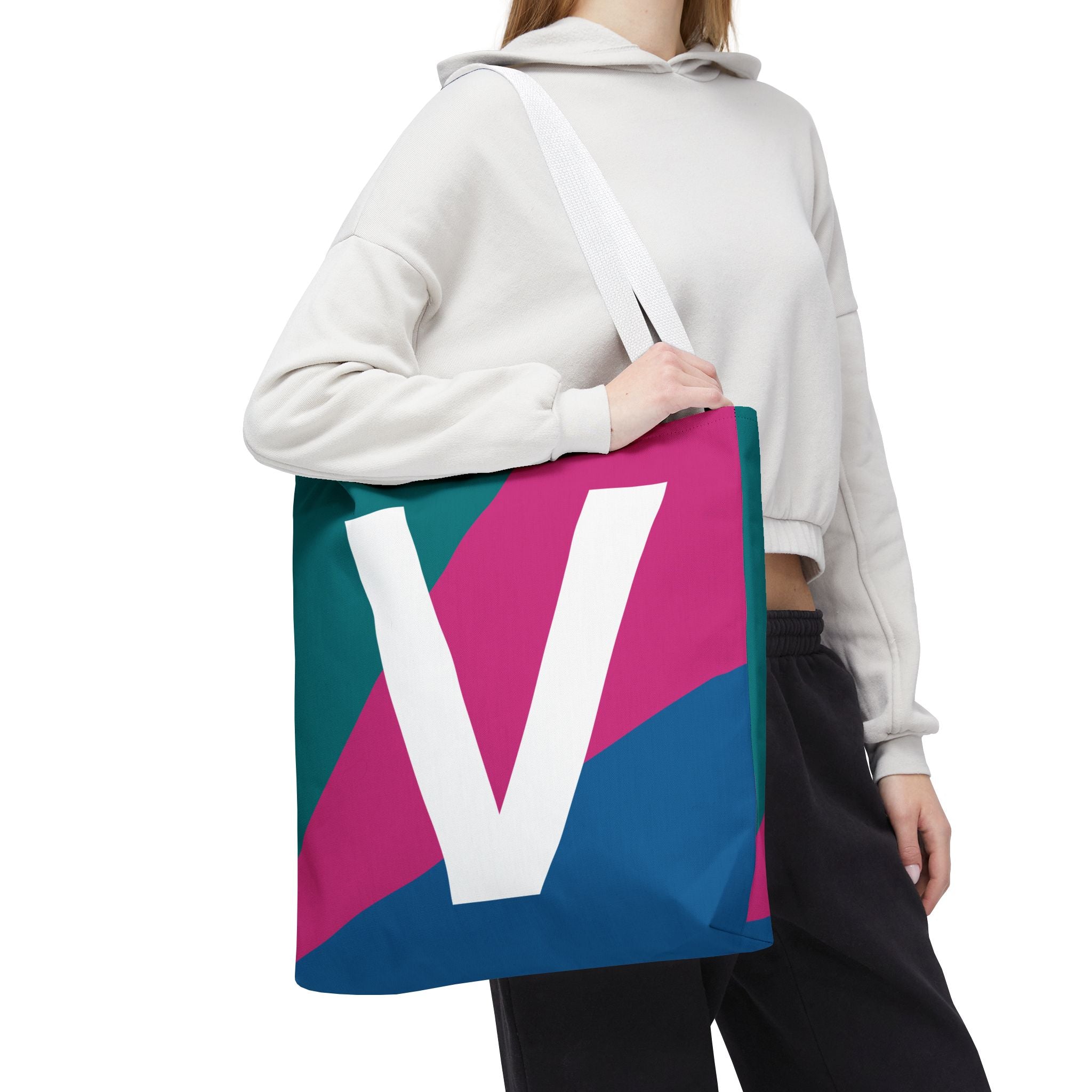 Monogram 'V' Colorblock Tote Bag — Personalized Initial V Shoulder Tote