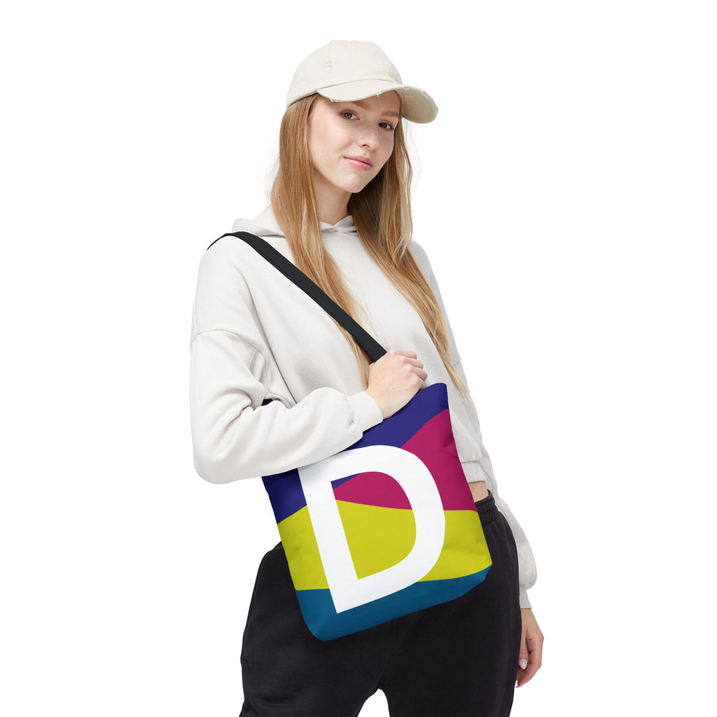 Monogram 'D' Colorblock Tote Bag — Personalized Initial D Shoulder Tote