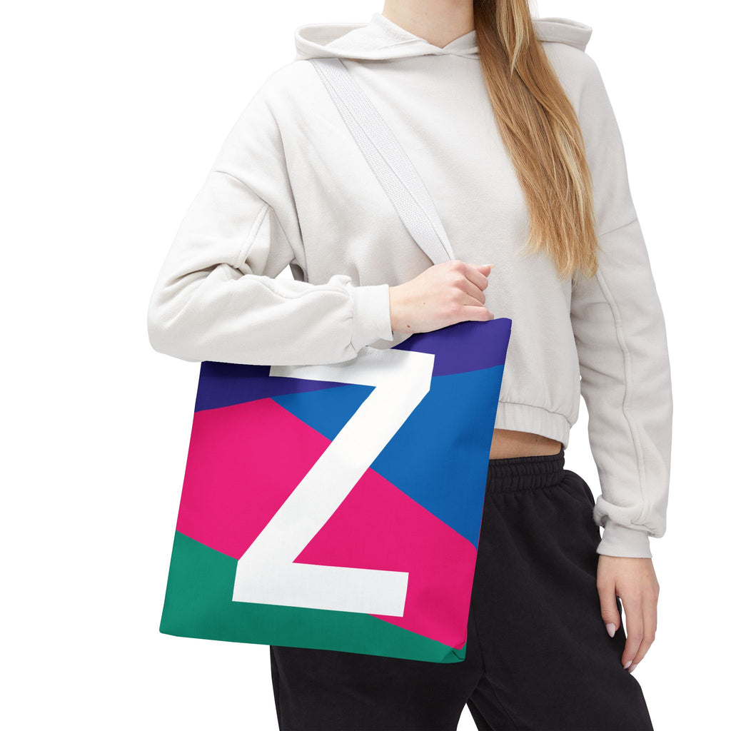 Monogram 'Z' Colorblock Tote Bag — Personalized Initial Z Shoulder Tote