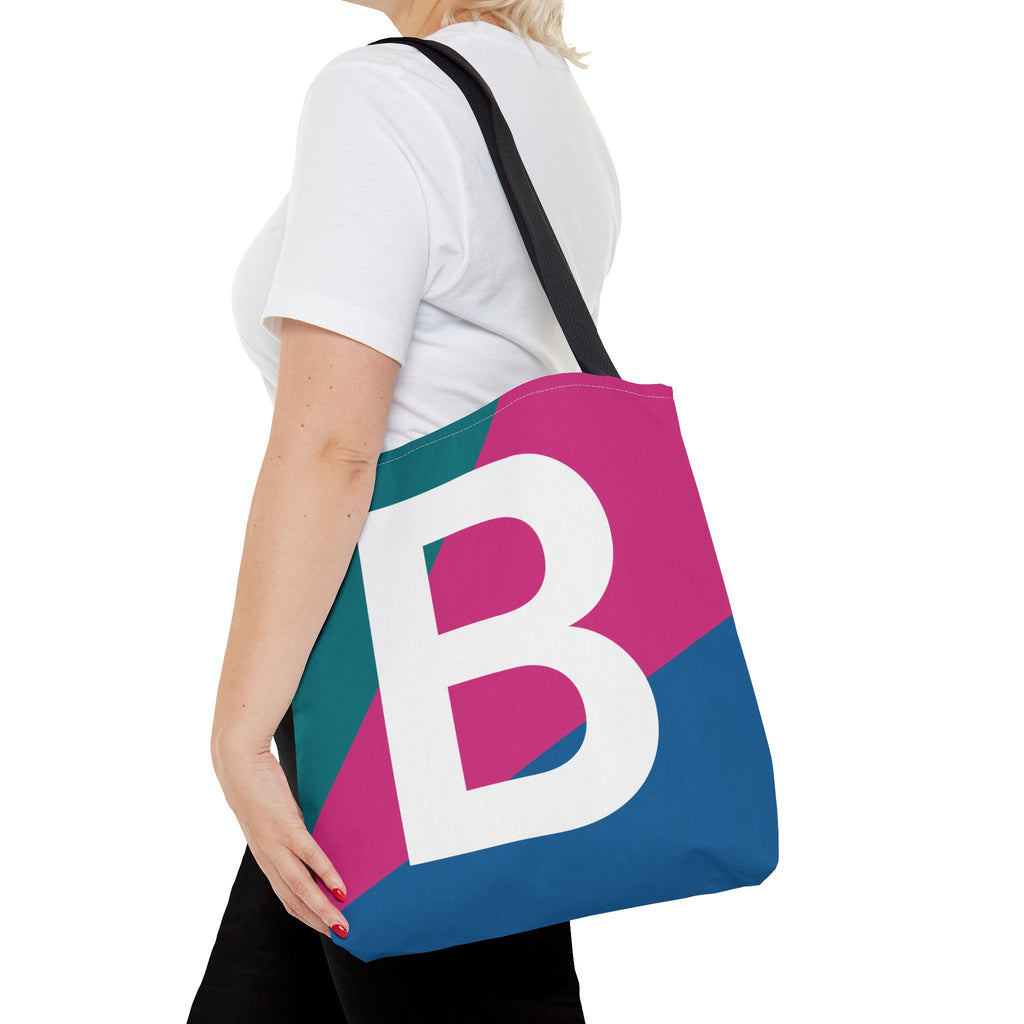 Monogram 'B' Colorblock Tote Bag — Personalized Initial B Shoulder Tote