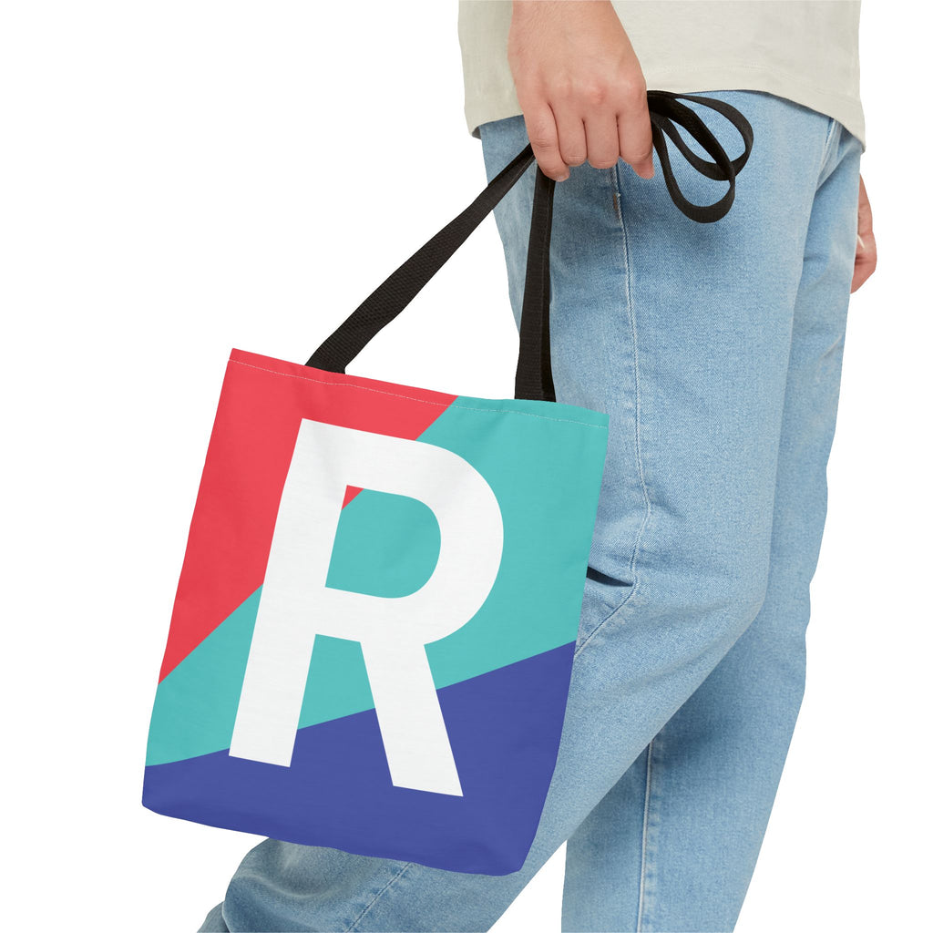 Monogram 'R' Colorblock Tote Bag — Personalized Initial R Shoulder Tote