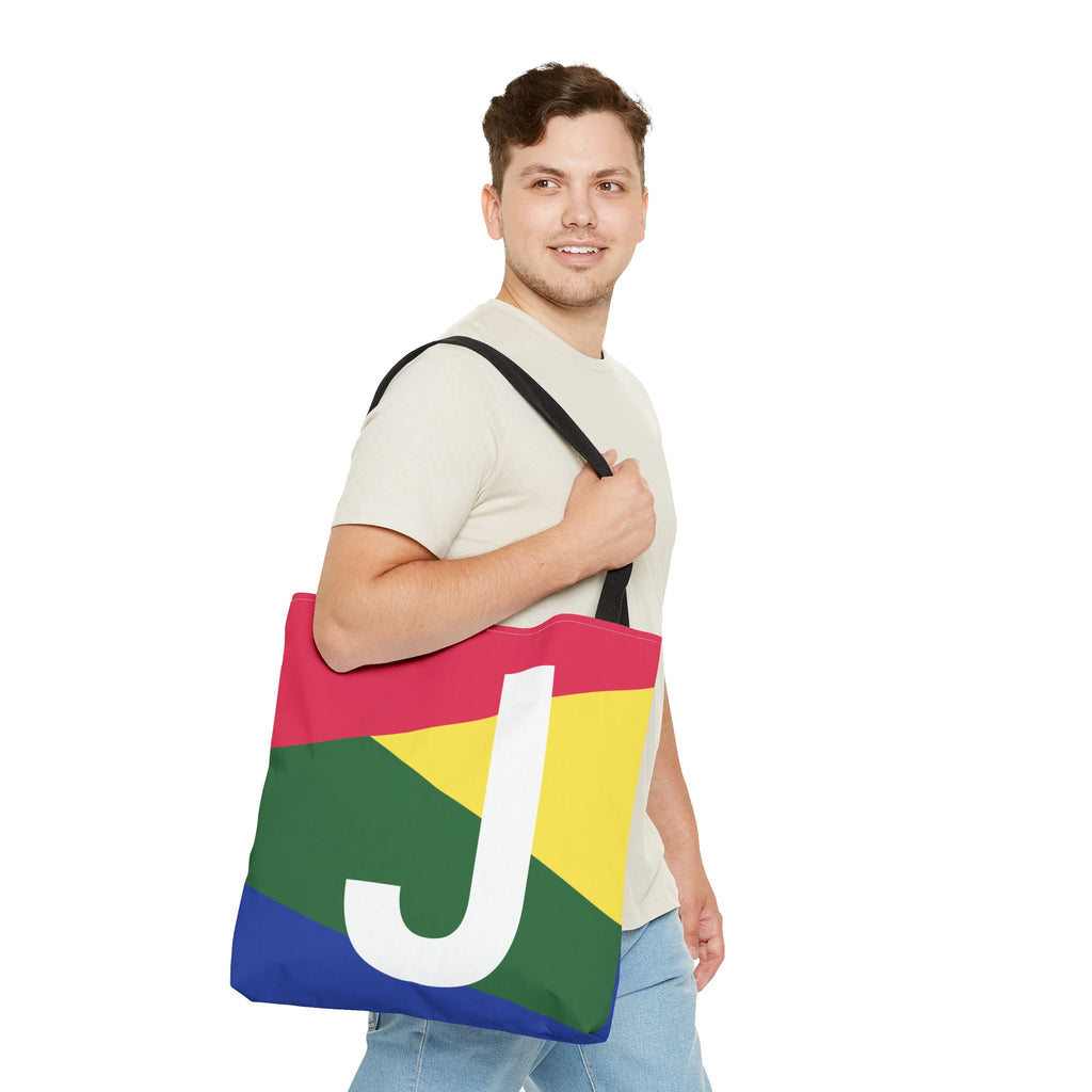 Monogram 'J' Colorblock Tote Bag — Personalized Initial J Shoulder Tote