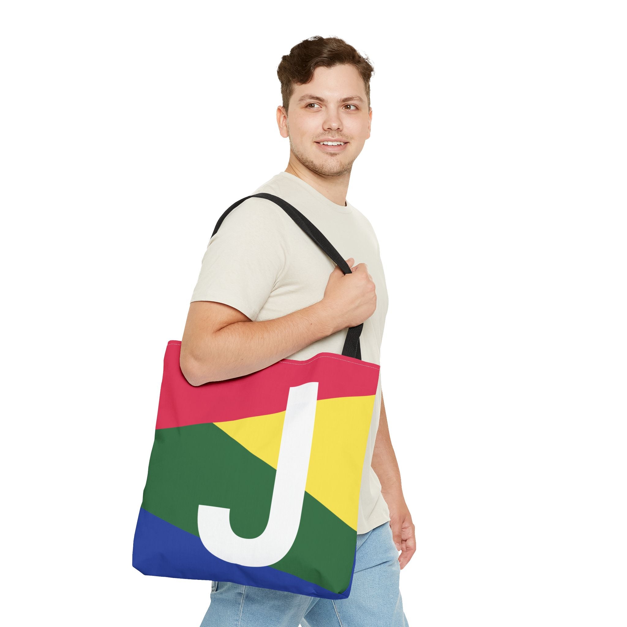 Monogram 'J' Colorblock Tote Bag — Personalized Initial J Shoulder Tote