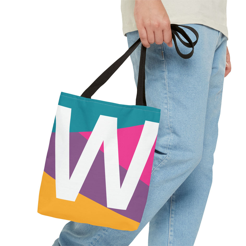 Monogram 'W' Colorblock Tote Bag — Personalized Initial W Shoulder Tote