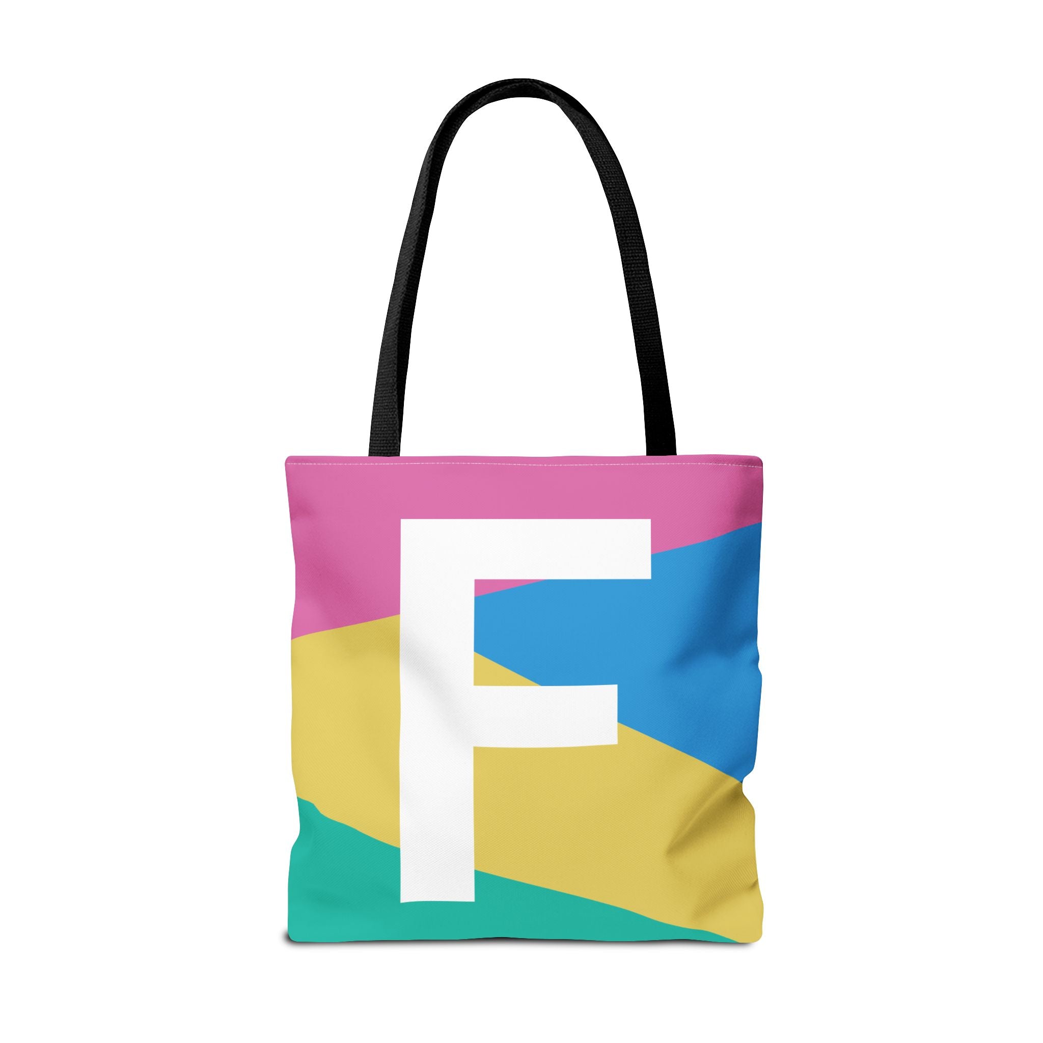 Monogram 'F' Colorblock Tote Bag — Personalized Initial F Shoulder Tote
