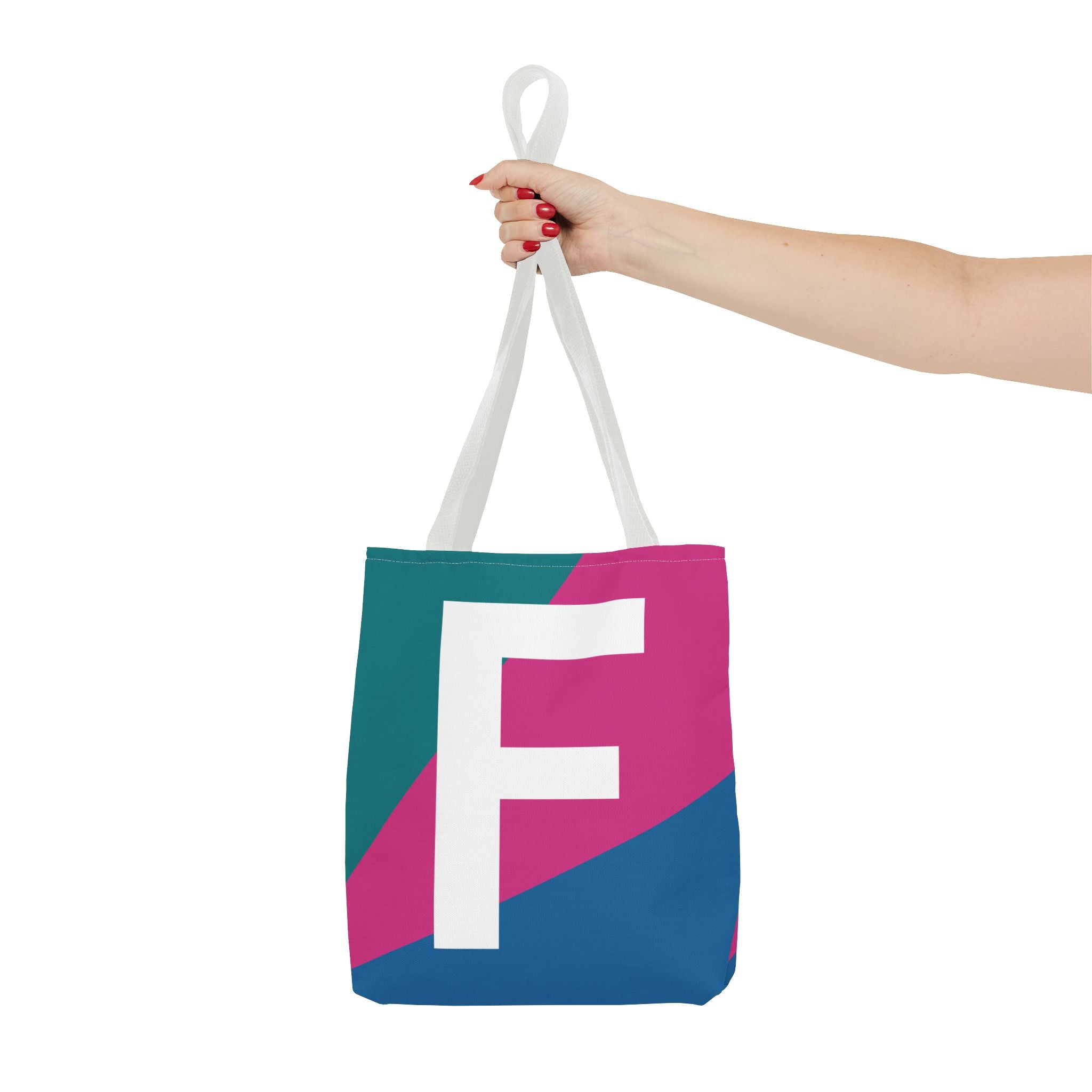 Monogram 'F' Colorblock Tote Bag — Personalized Initial F Shoulder Tote