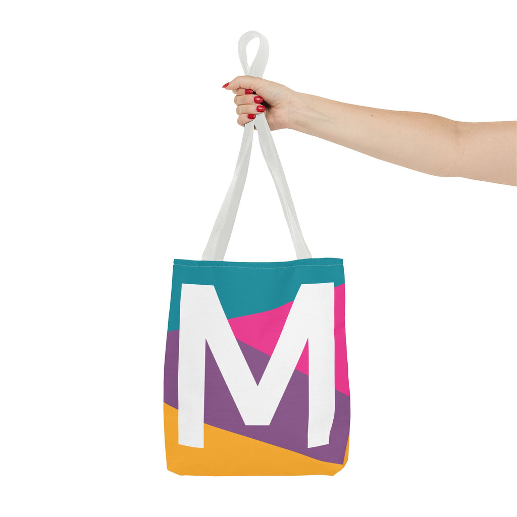 Monogram 'M' Colorblock Tote Bag — Personalized Initial M Shoulder Tote