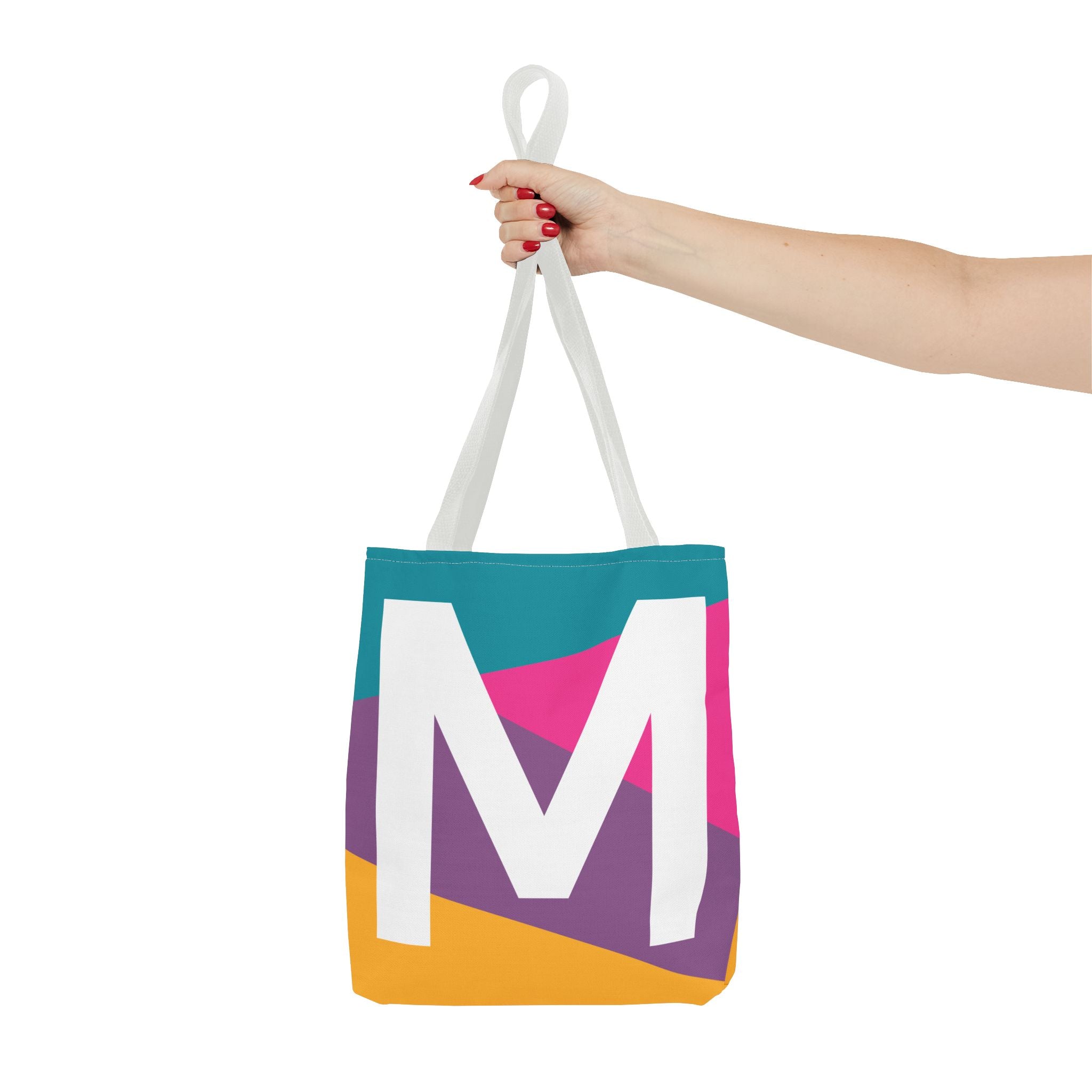Monogram 'M' Colorblock Tote Bag — Personalized Initial M Shoulder Tote