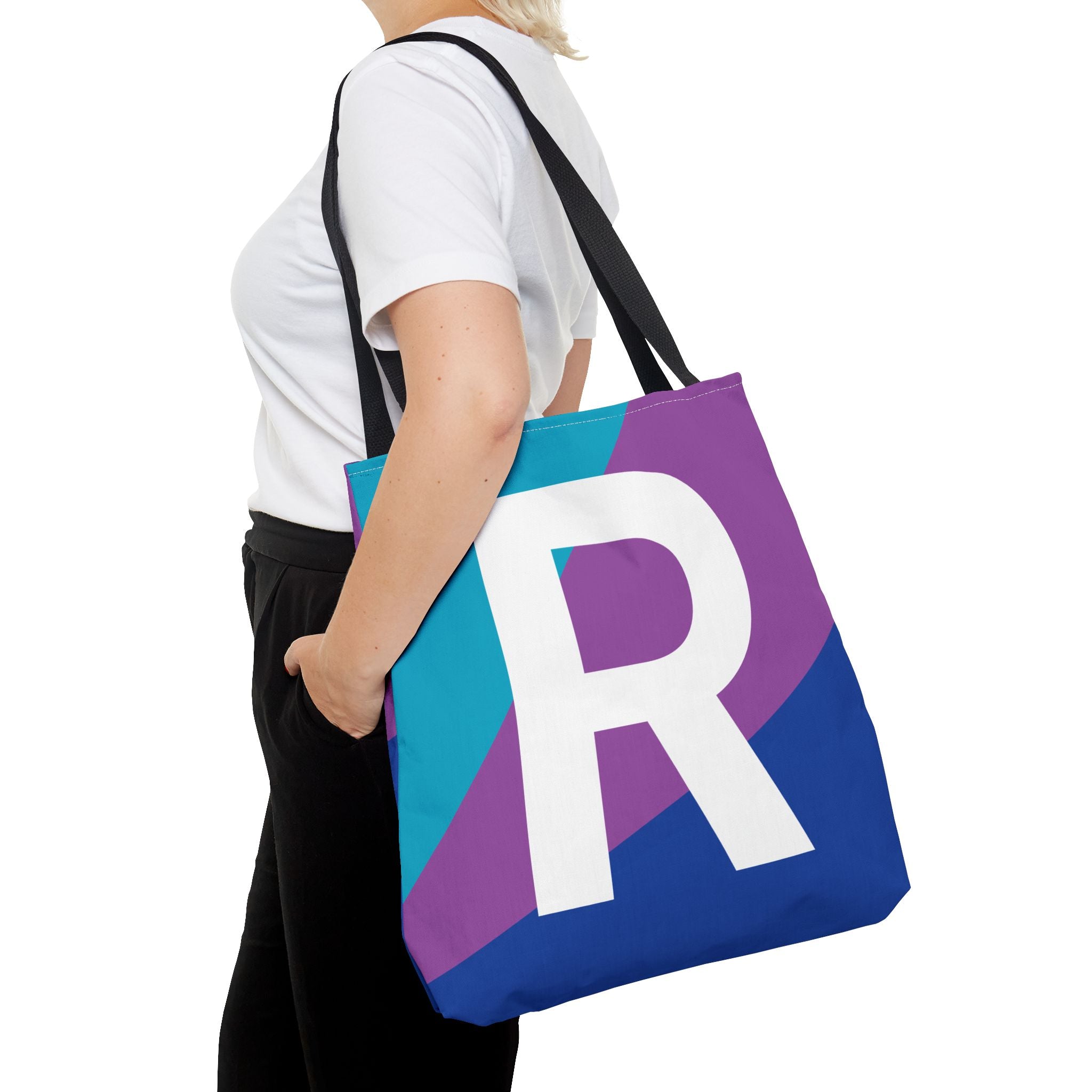 Monogram 'R' Colorblock Tote Bag — Personalized Initial R Shoulder Tote