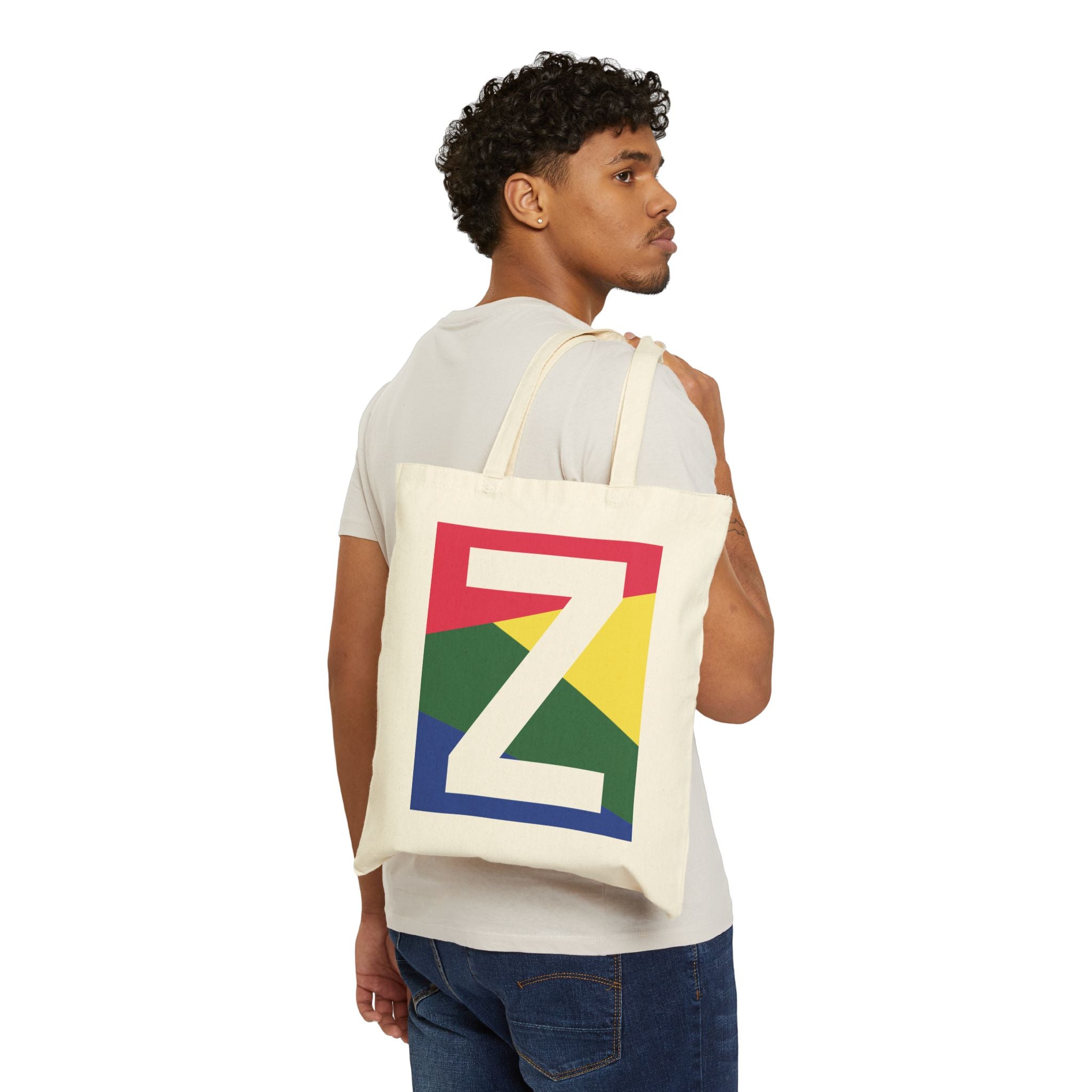 Initial Z Colorblock Canvas Tote Bag — Monogram Letter Z Reusable Grocery Tote