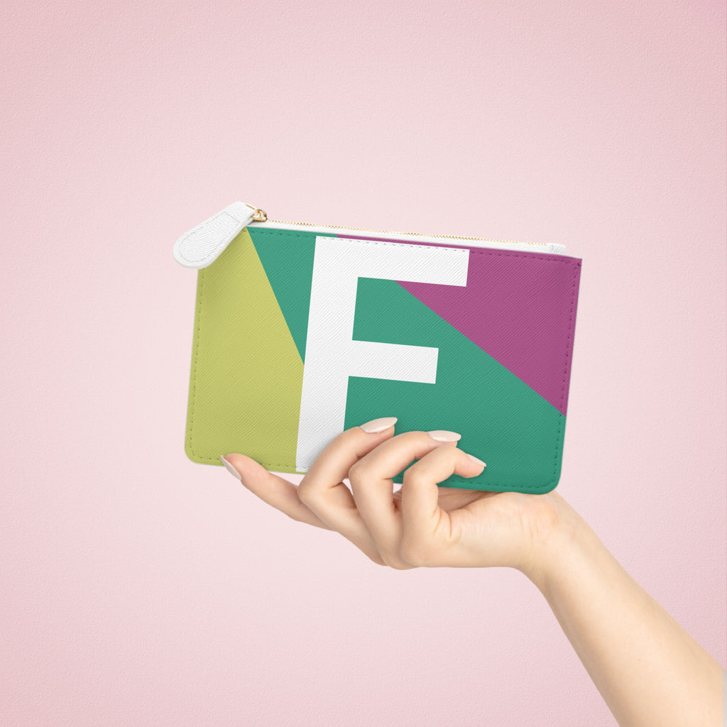 Initial F Mini Clutch — Colorblock Monogram Wristlet Wallet