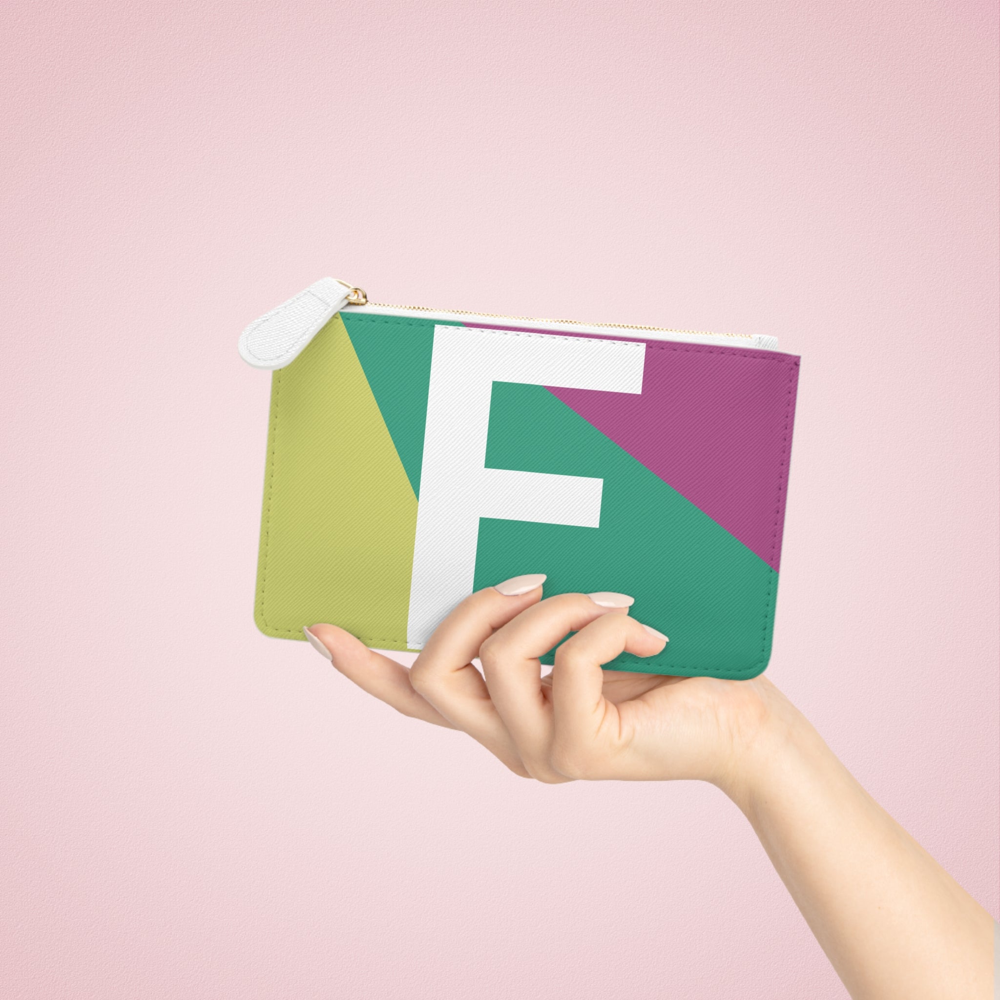 Initial F Mini Clutch — Colorblock Monogram Wristlet Wallet