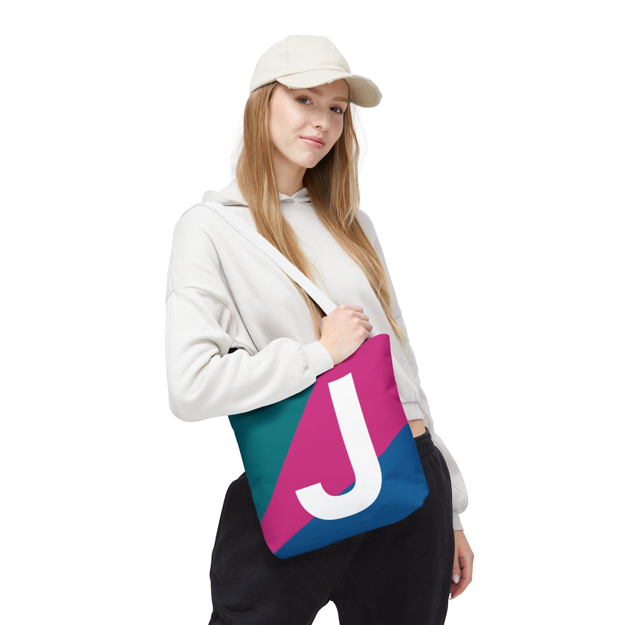 Monogram 'J' Colorblock Tote Bag — Personalized Initial J Shoulder Tote