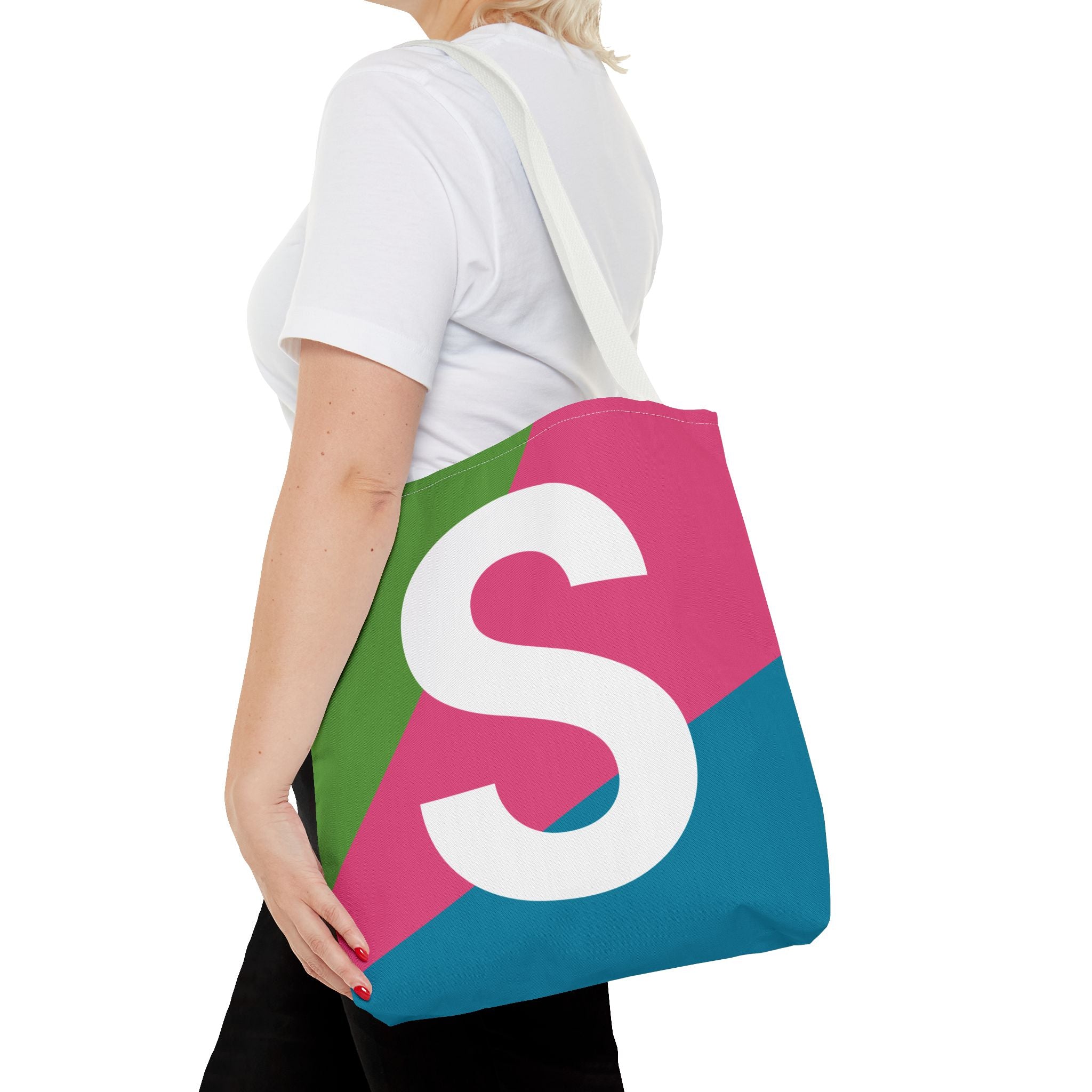 Monogram 'S' Colorblock Tote Bag — Personalized Initial S Shoulder Tote