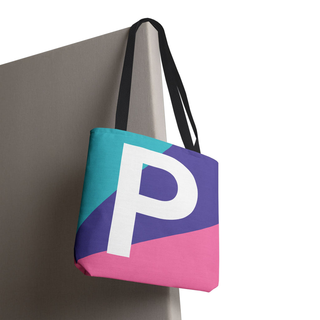 Monogram 'P' Colorblock Tote Bag — Personalized Initial P Shoulder Tote