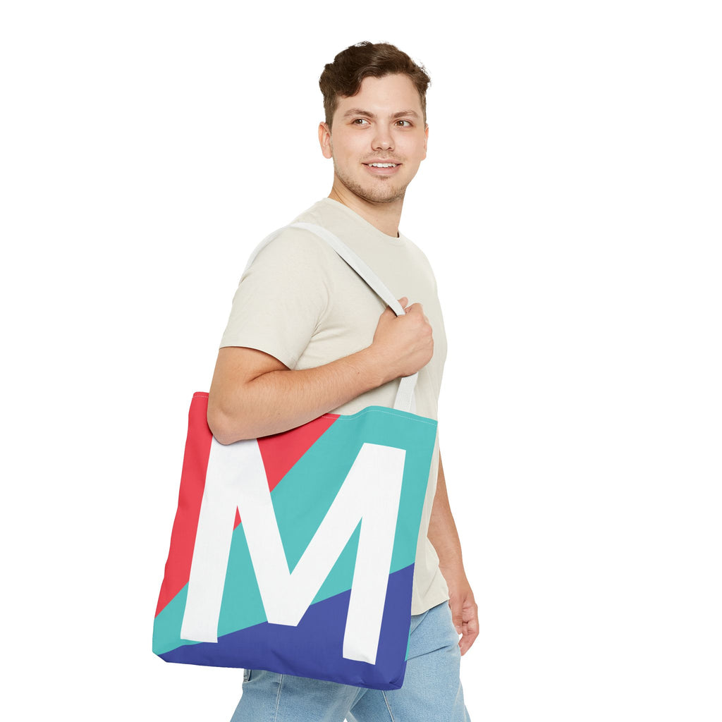 Monogram 'M' Colorblock Tote Bag — Personalized Initial M Shoulder Tote