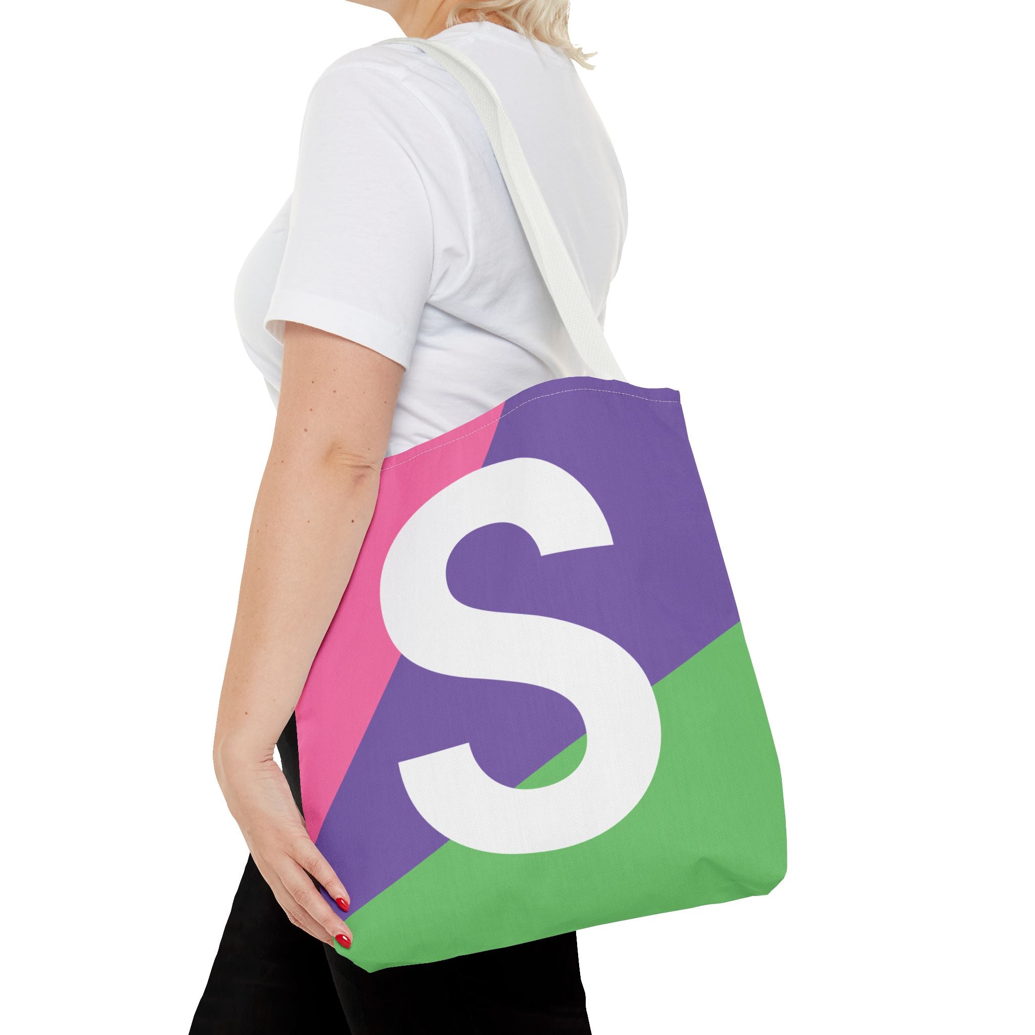 Monogram 'S' Colorblock Tote Bag — Personalized Initial S Shoulder Tote