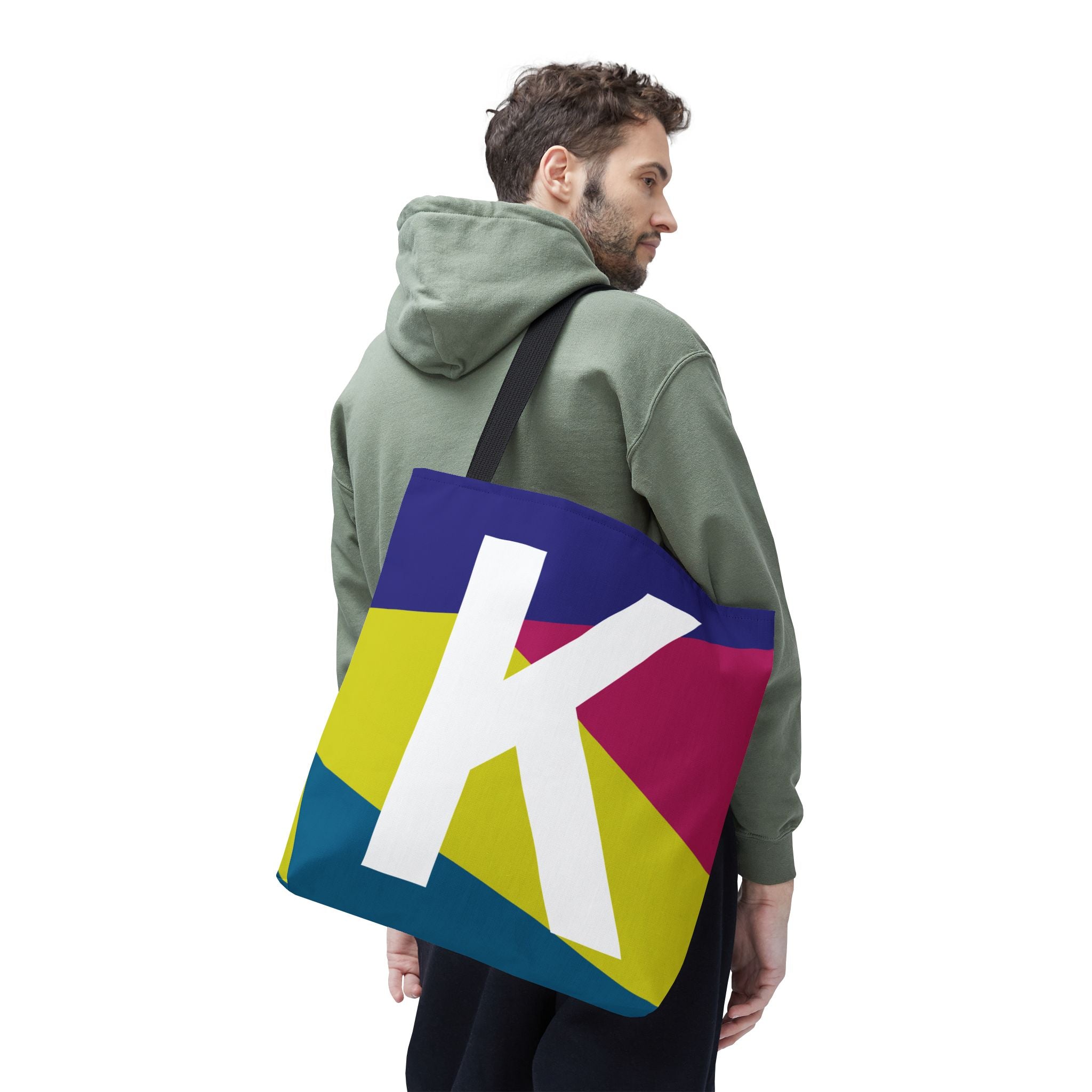 Monogram 'K' Colorblock Tote Bag — Personalized Initial K Shoulder Tote