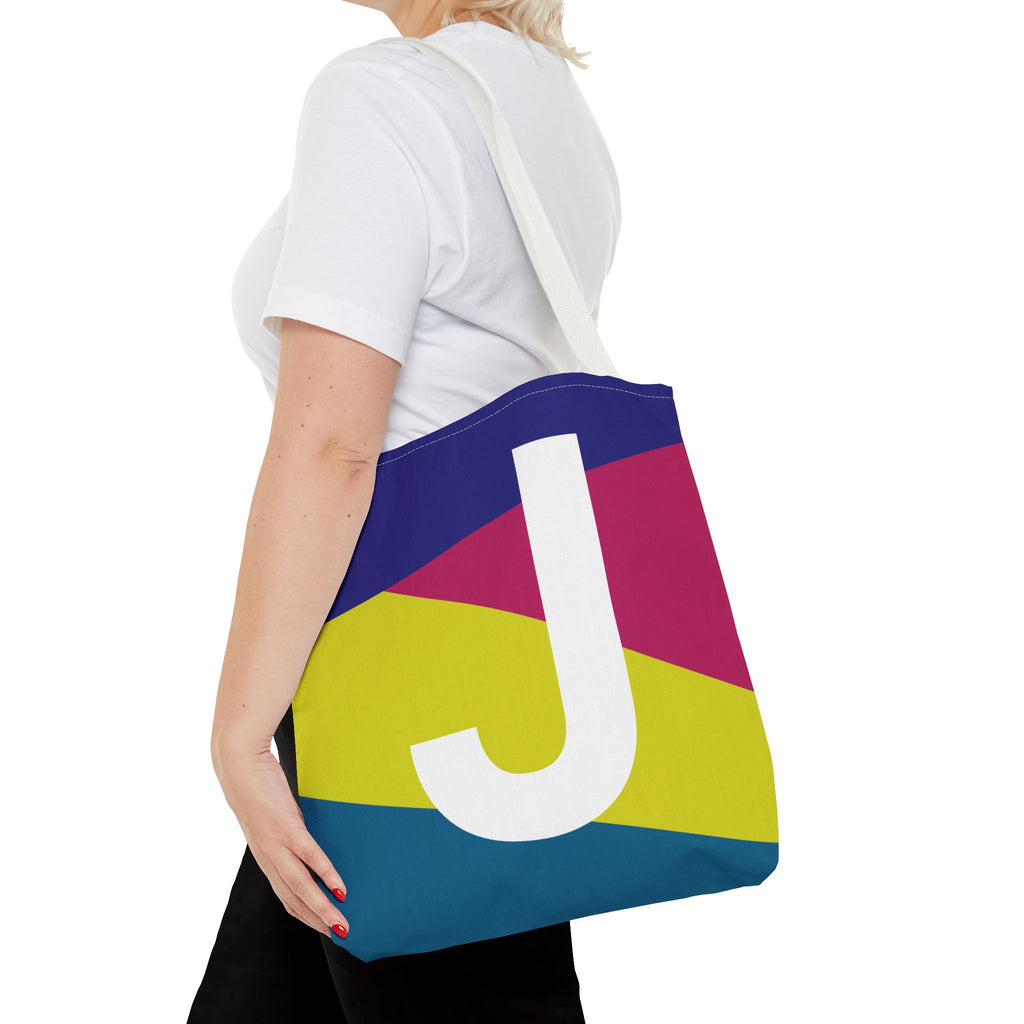 Monogram 'J' Colorblock Tote Bag — Personalized Initial J Shoulder Tote