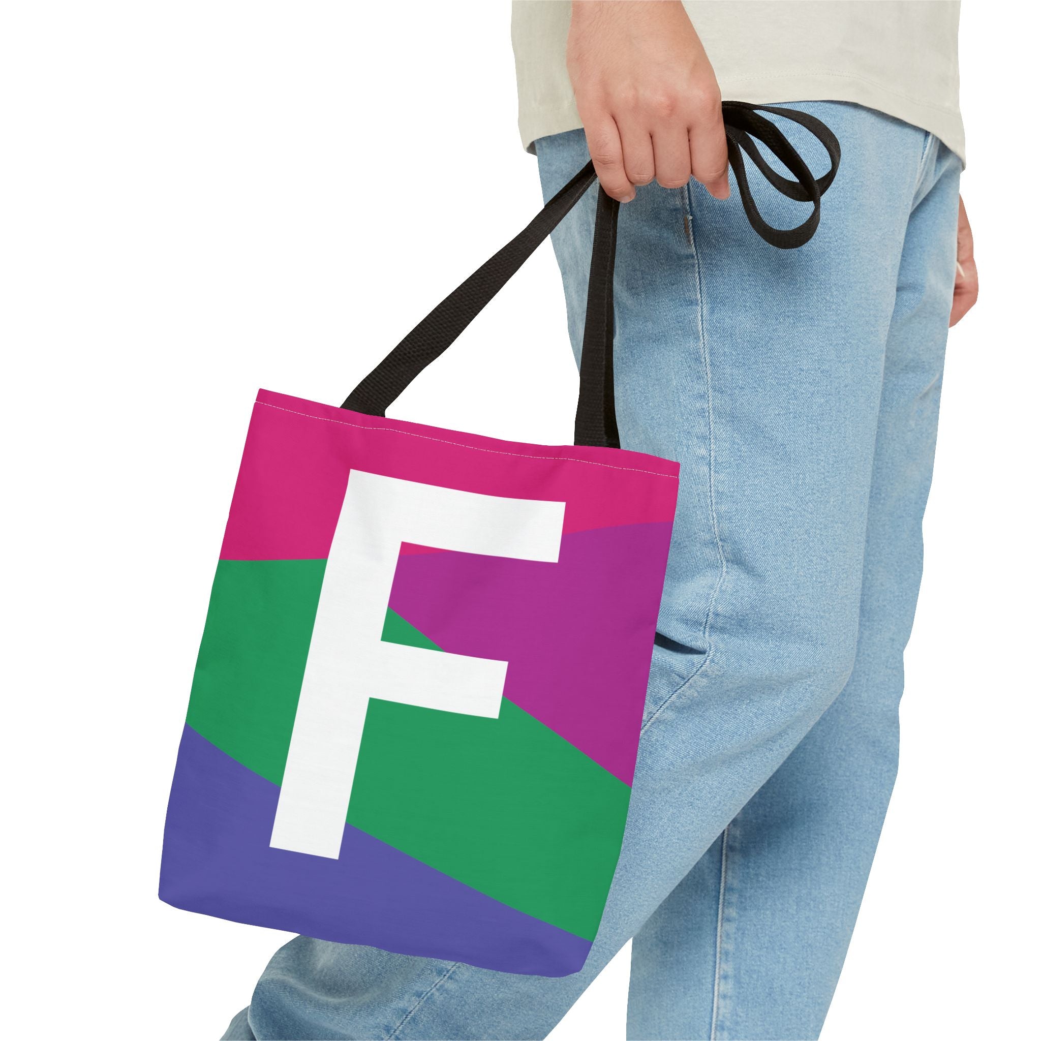 Monogram 'F' Colorblock Tote Bag — Personalized Initial F Shoulder Tote