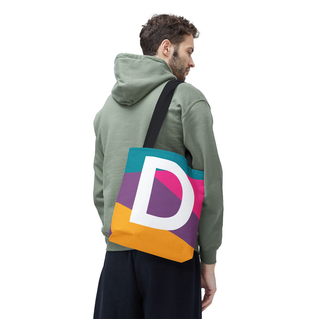 Monogram 'D' Colorblock Tote Bag — Personalized Initial D Shoulder Tote