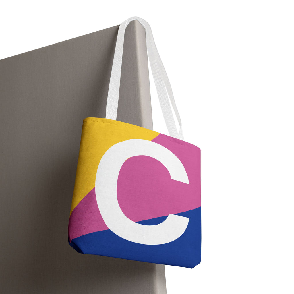 Monogram 'C' Colorblock Tote Bag — Personalized Initial C Shoulder Tote