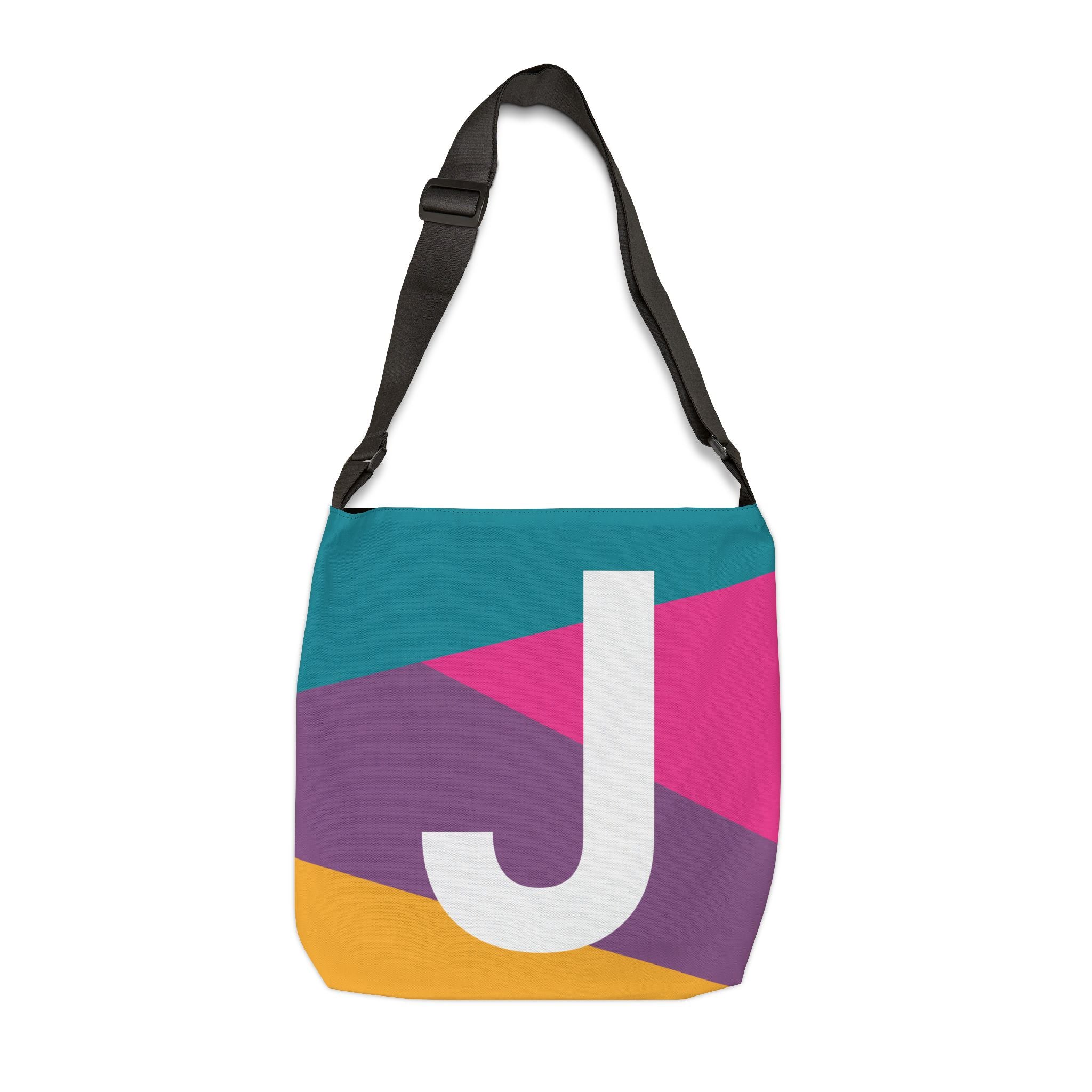 Initial Letter 'J' Colorblock Adjustable Tote Bag — Monogram Alphabet Shoulder Bag