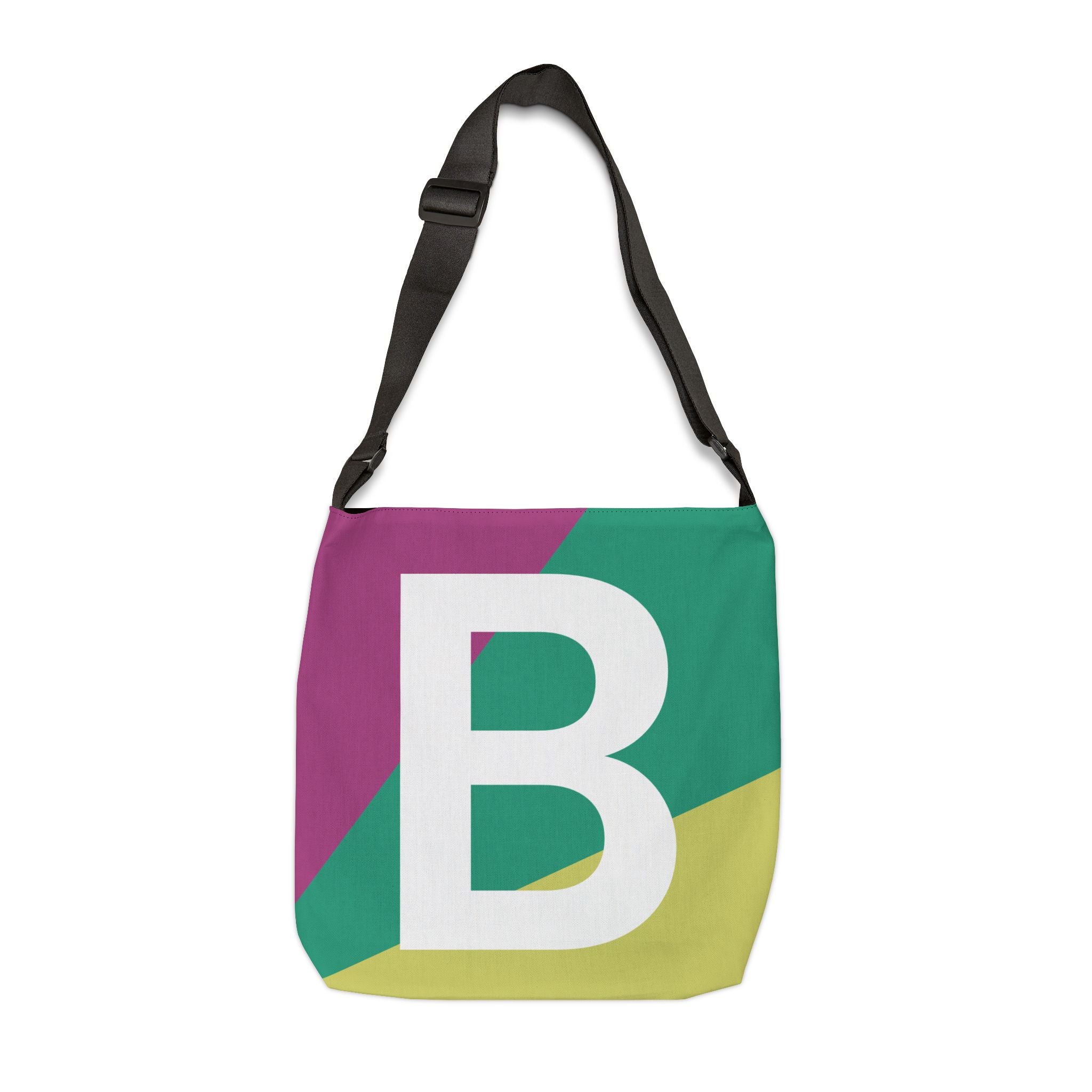 Initial Letter 'B' Colorblock Adjustable Tote Bag — Monogram Alphabet Shoulder Bag