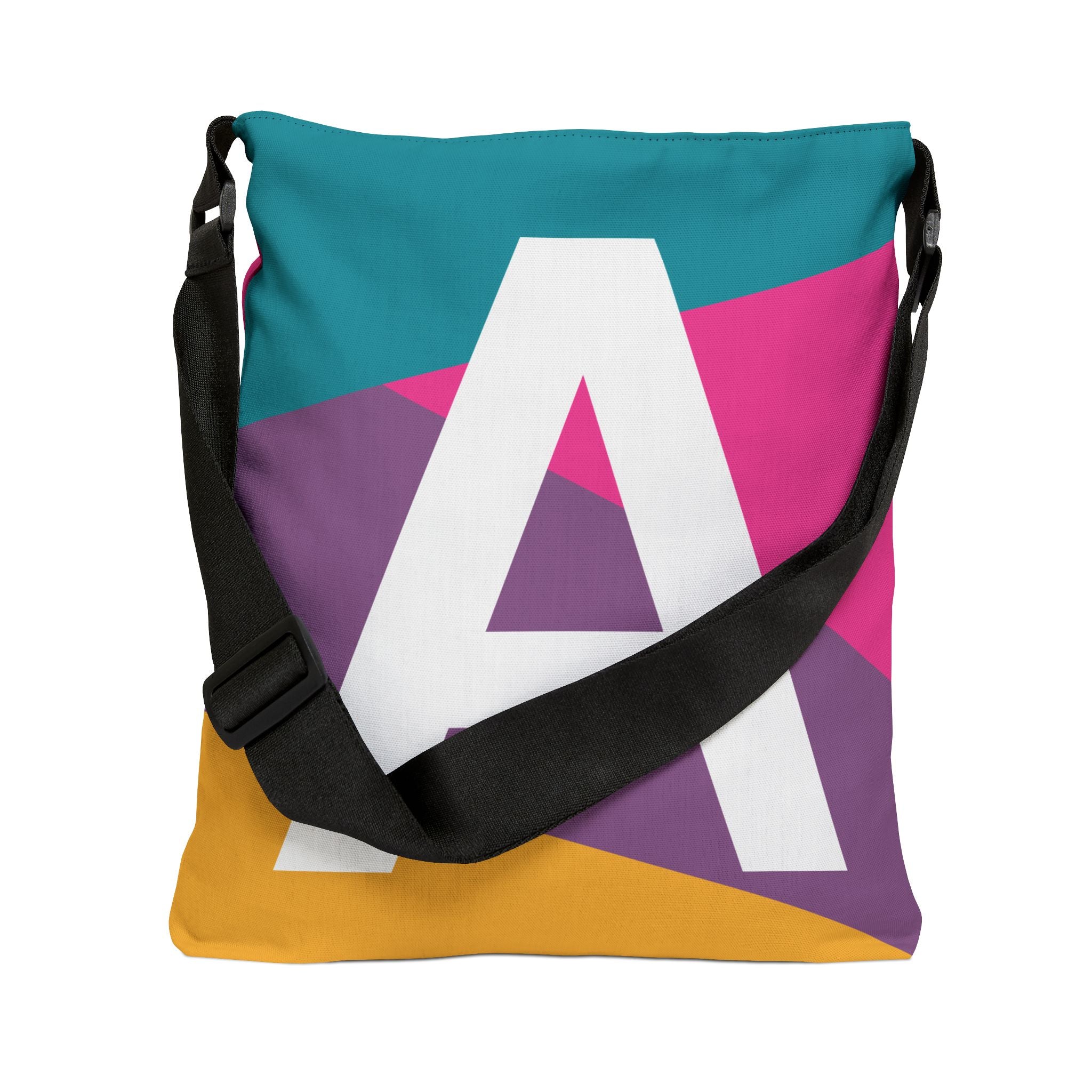 Initial Letter 'A' Colorblock Adjustable Tote Bag — Monogram Alphabet Shoulder Bag