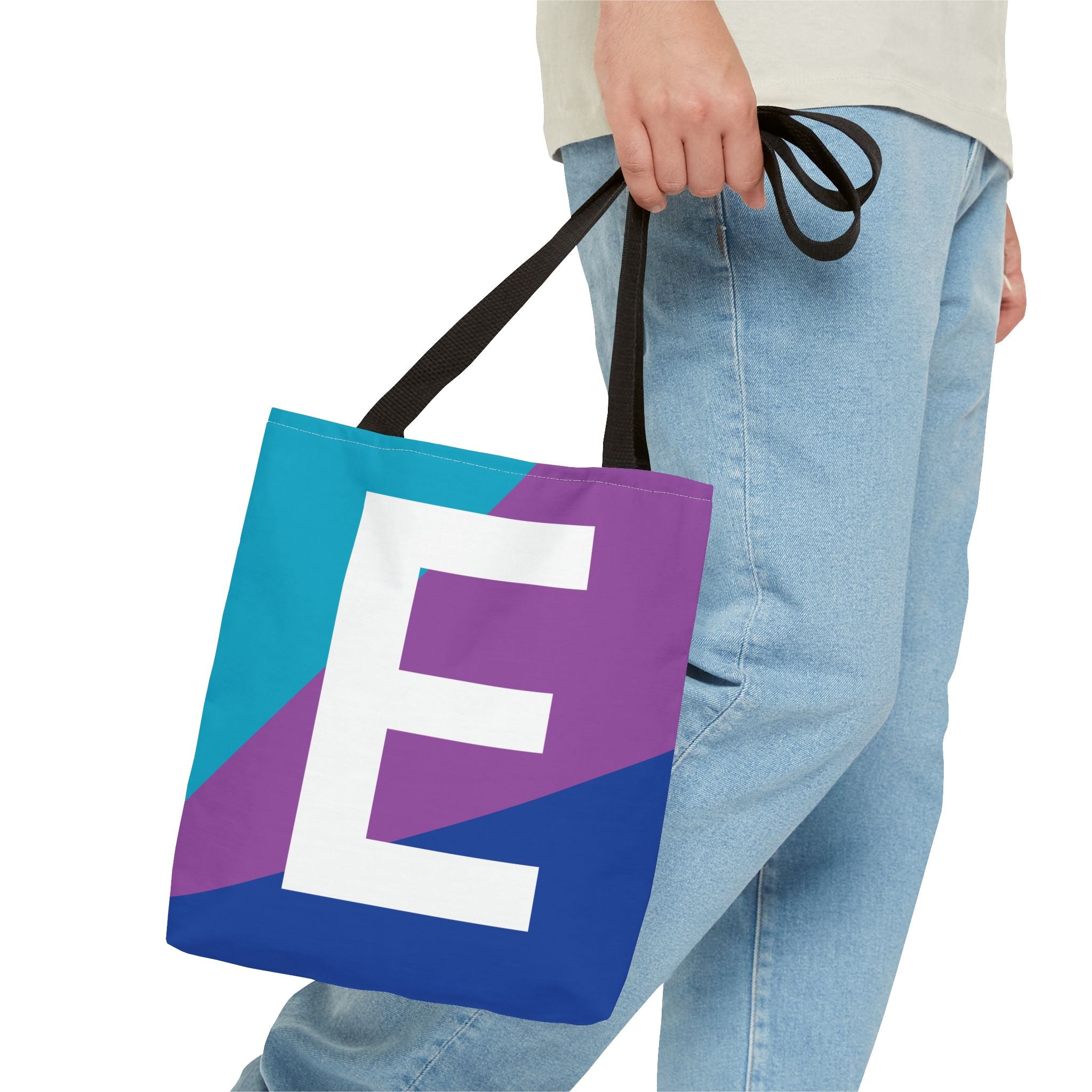 Monogram 'E' Colorblock Tote Bag — Personalized Initial E Shoulder Tote