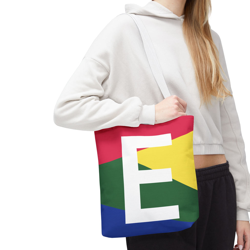 Monogram 'E' Colorblock Tote Bag — Personalized Initial E Shoulder Tote