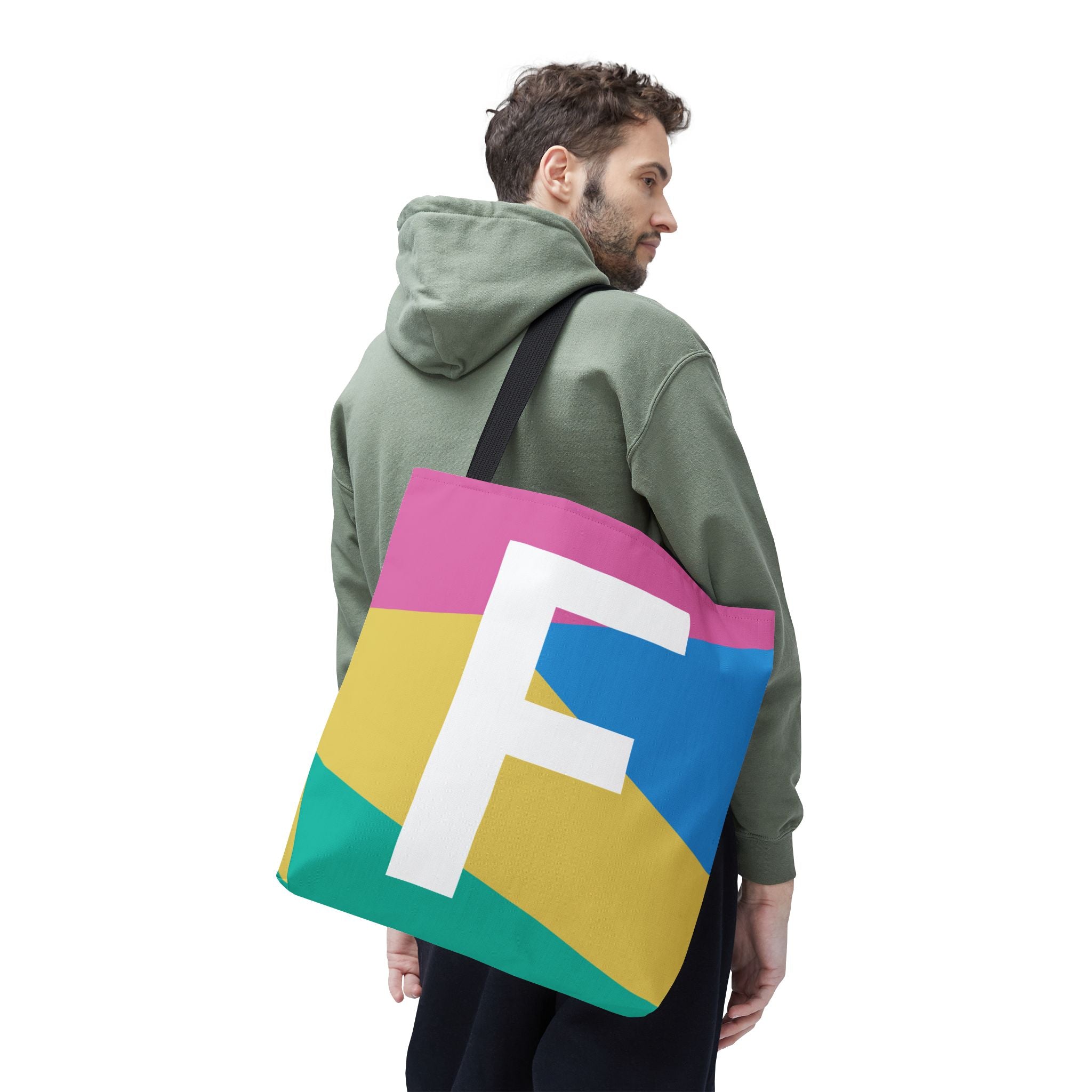 Monogram 'F' Colorblock Tote Bag — Personalized Initial F Shoulder Tote