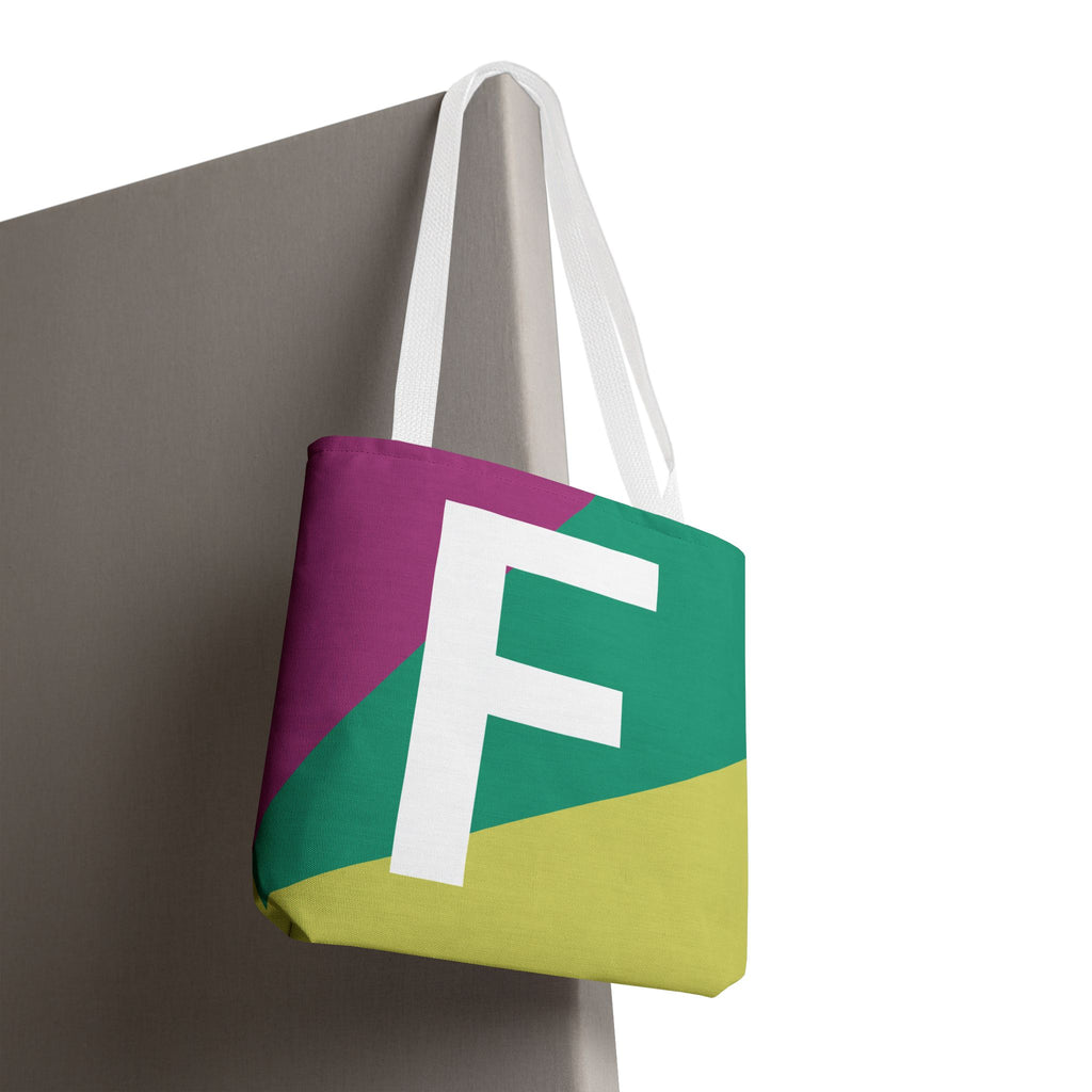 Monogram 'F' Colorblock Tote Bag — Personalized Initial F Shoulder Tote