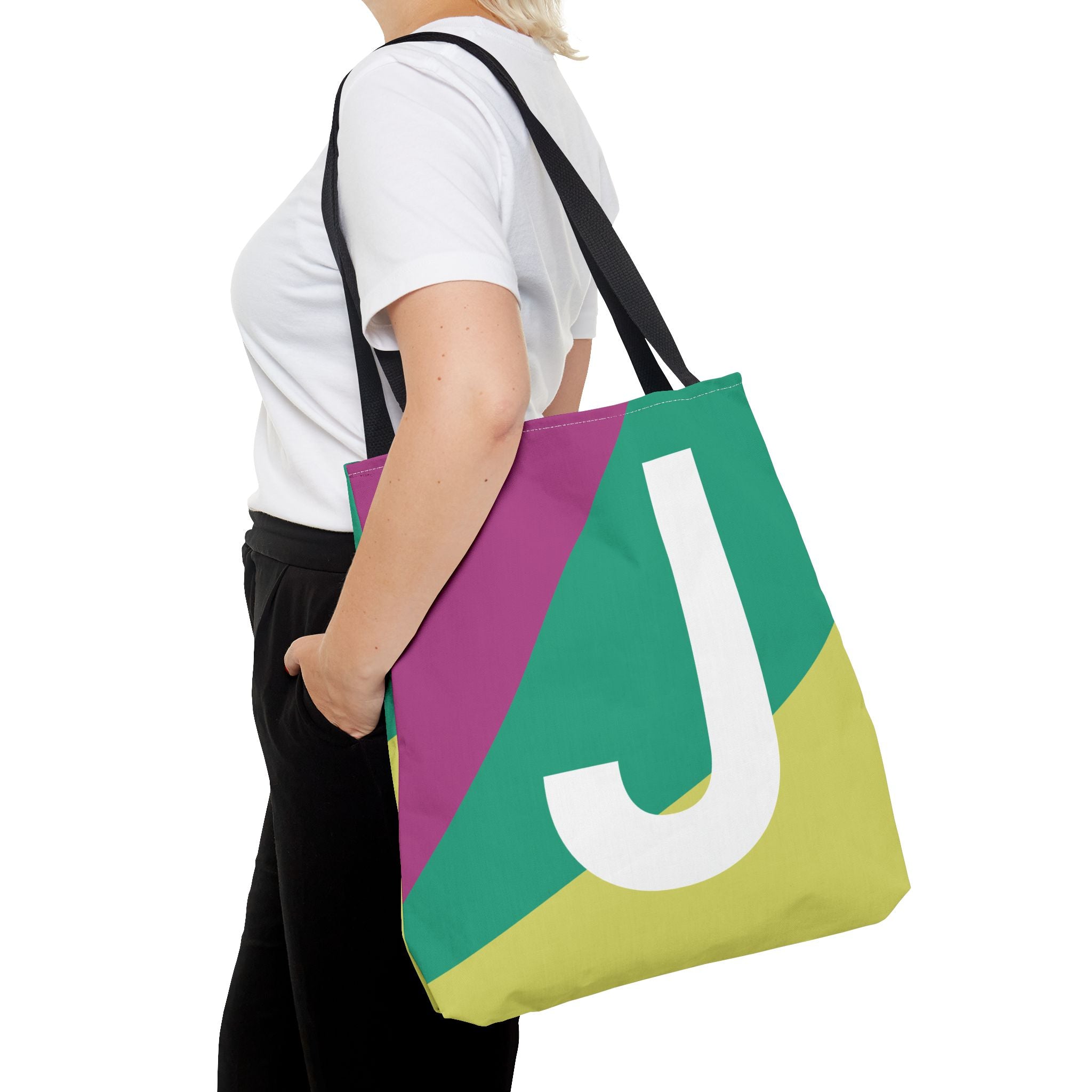 Monogram 'J' Colorblock Tote Bag — Personalized Initial J Shoulder Tote